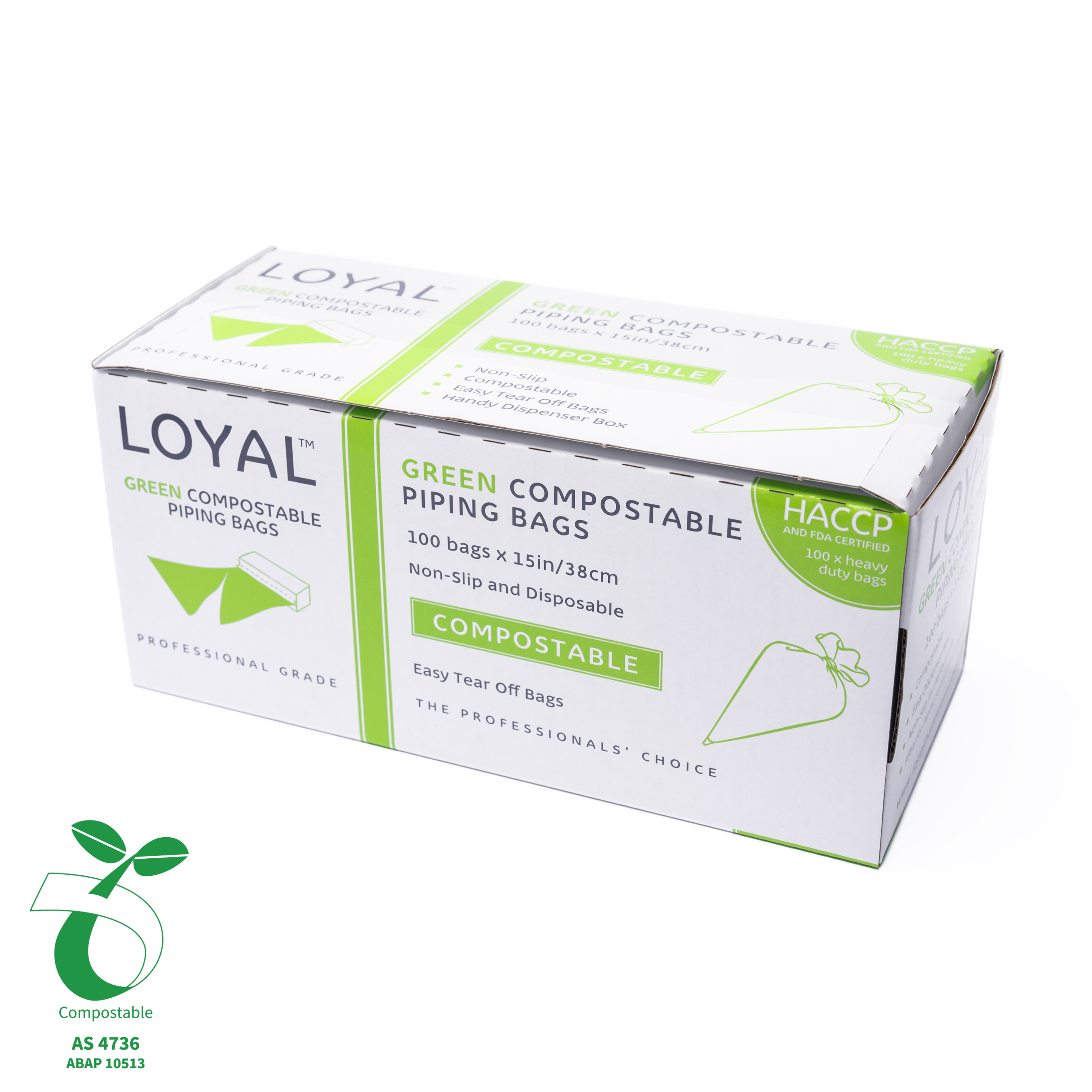 LOYAL Compostable Piping Bags Green 15 Inch 100 Piece