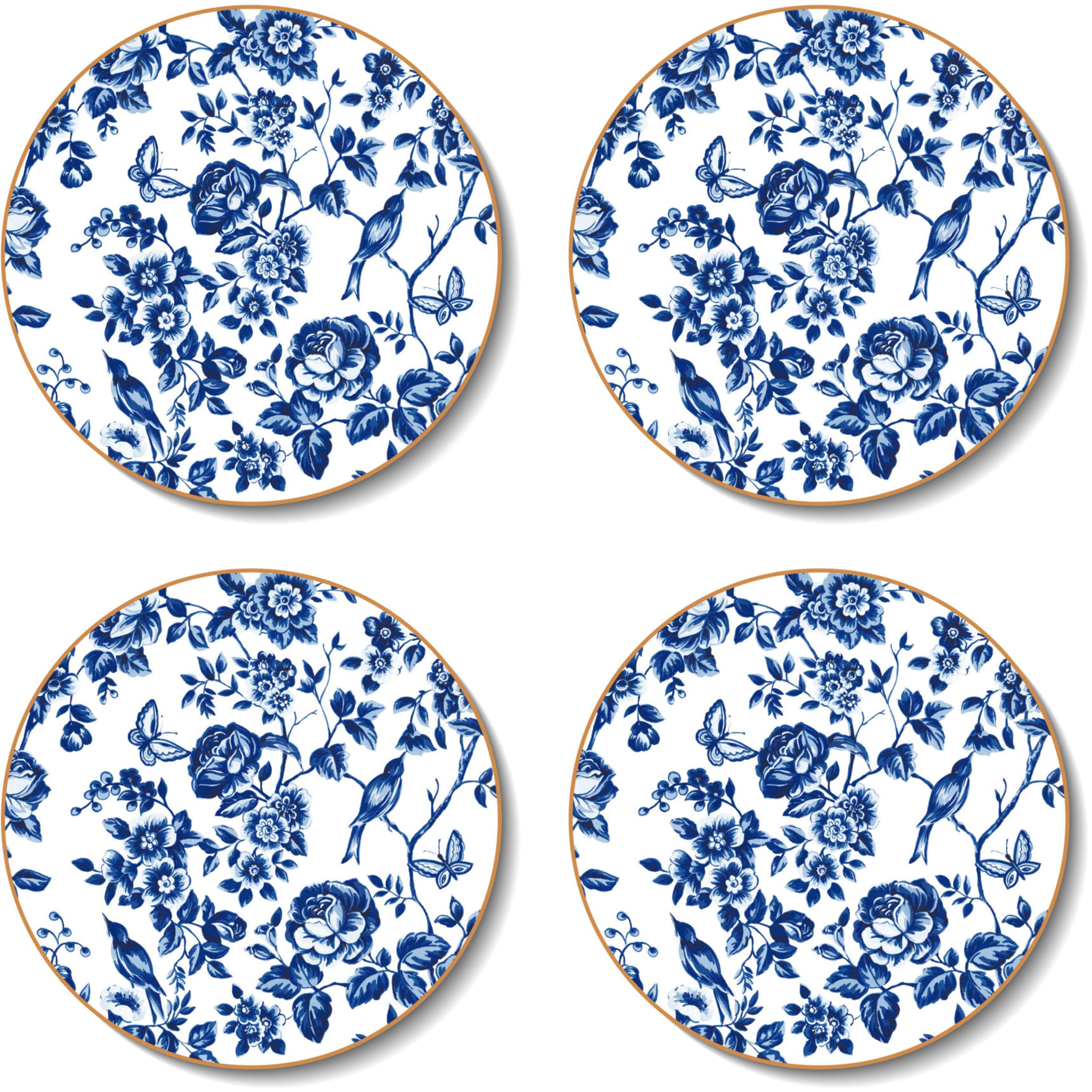 Cinnamon French Rose Toile Round Coaster 4 Piece Set