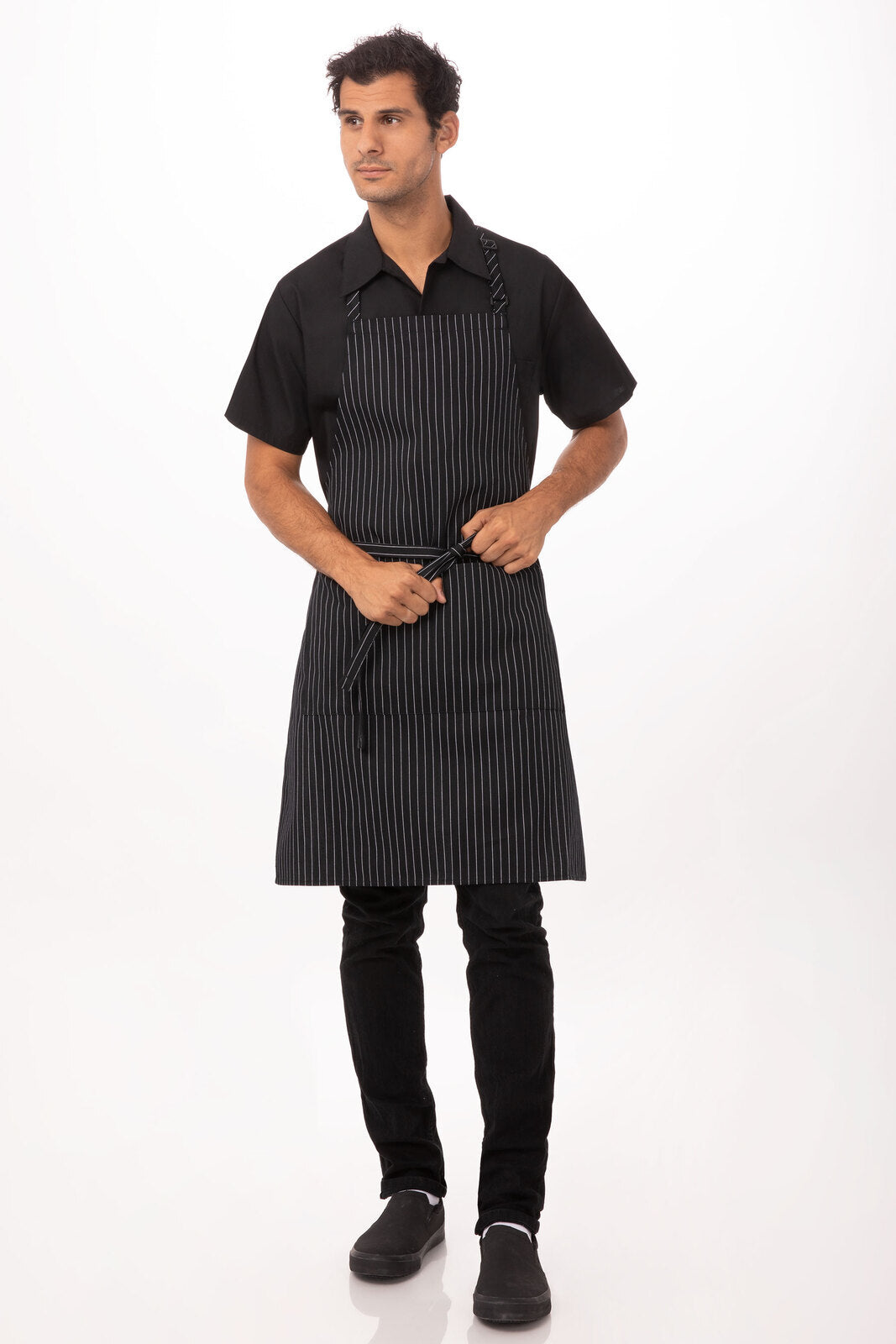 Chef Works Adjustable Bib Apron - Black Stripe