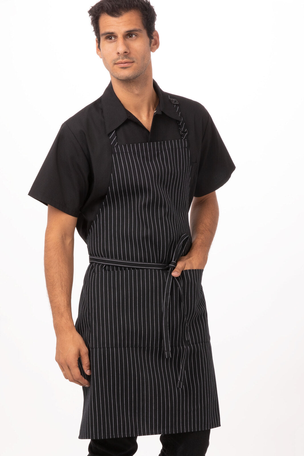 Chef Works Adjustable Bib Apron - Black Stripe