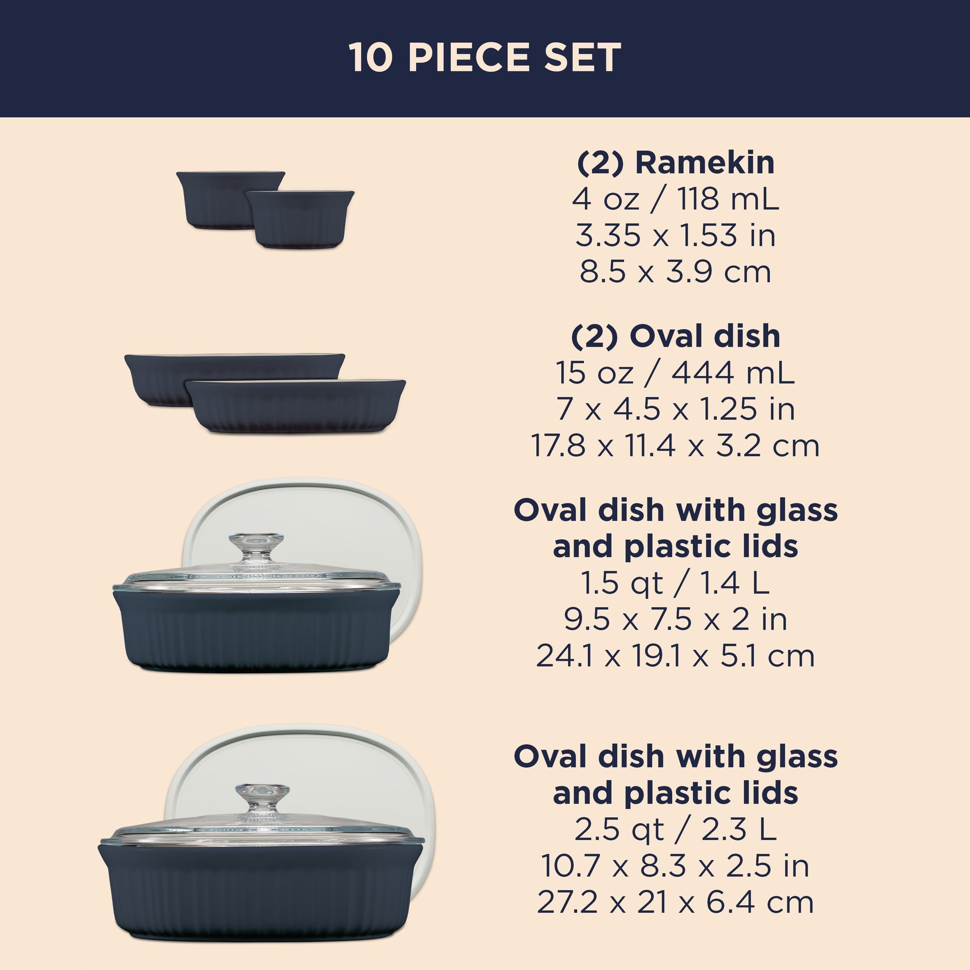 Corningware French Colors 10 Piece Set - Navy