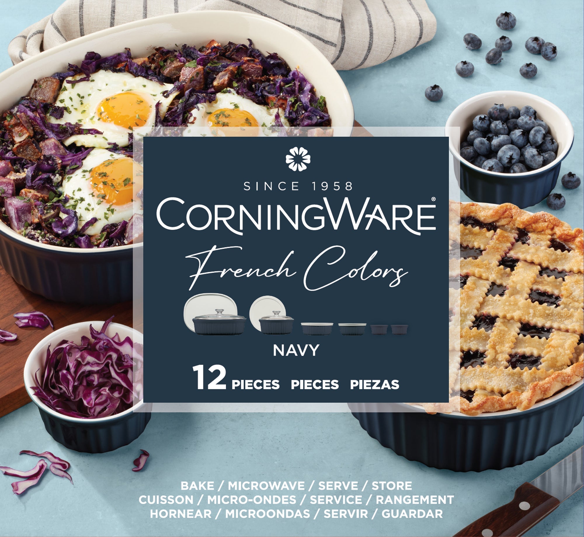 Corningware French Colors 12 Piece Set - Navy