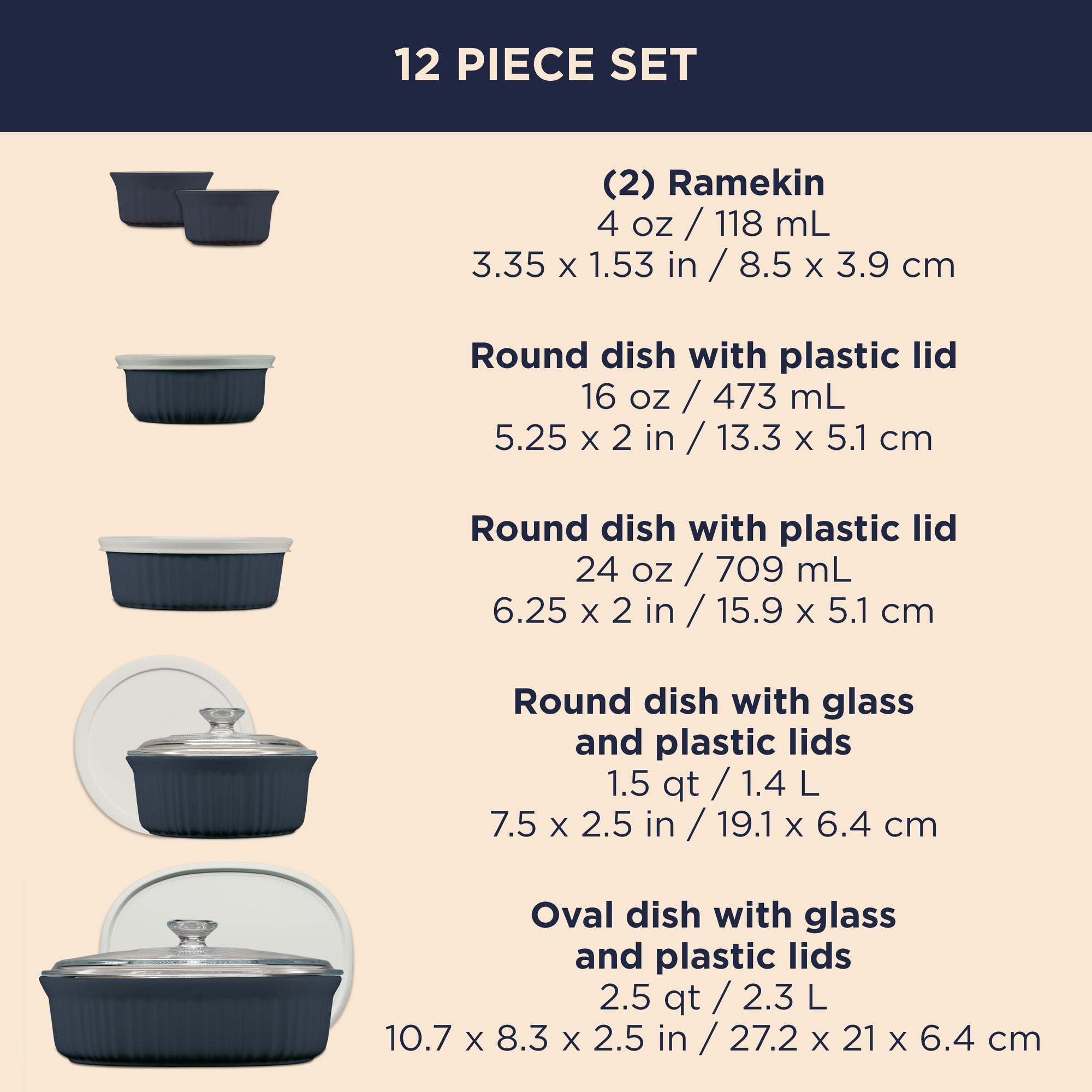 Corningware French Colors 12 Piece Set - Navy