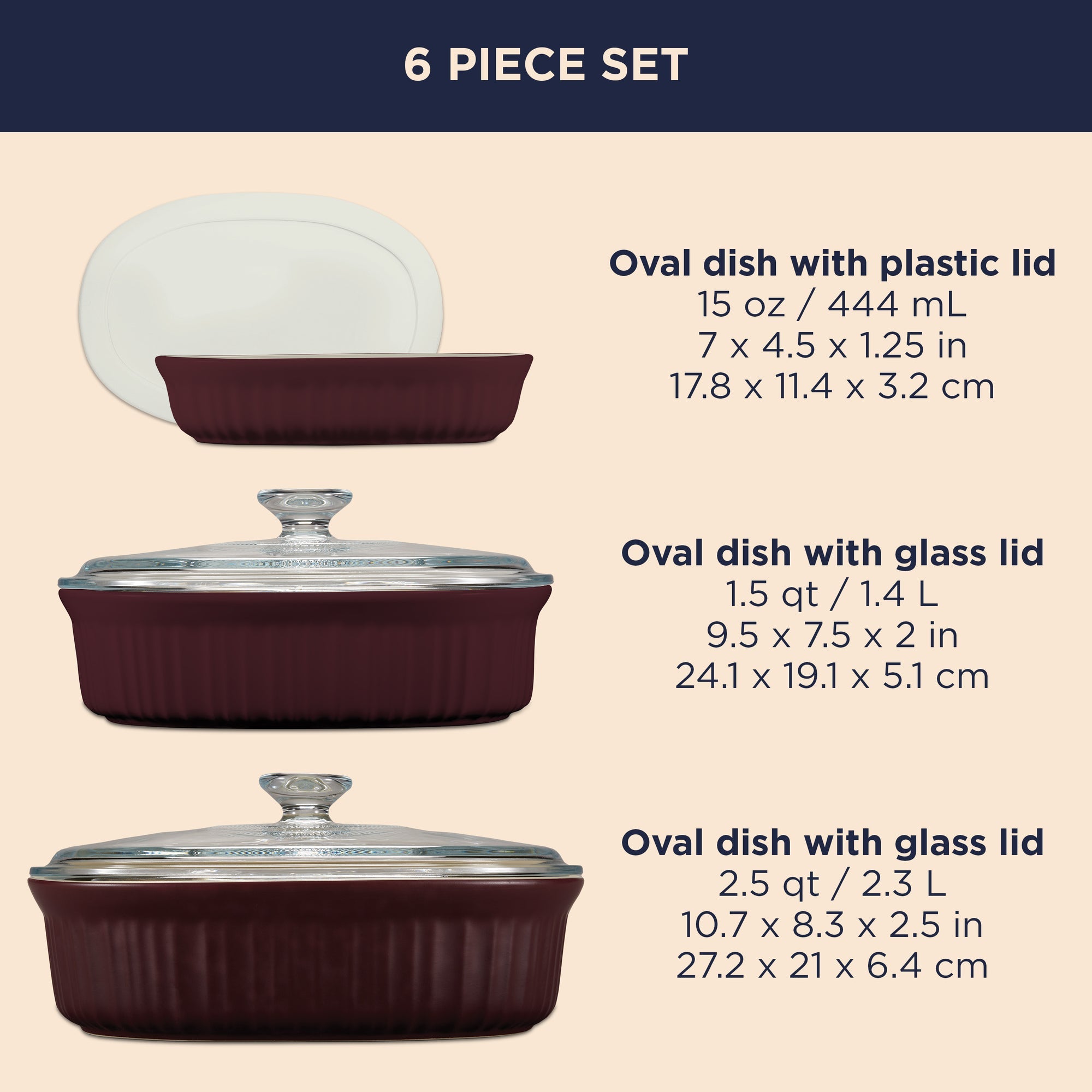 Corningware French Colors 6 Piece Set - Cabernet