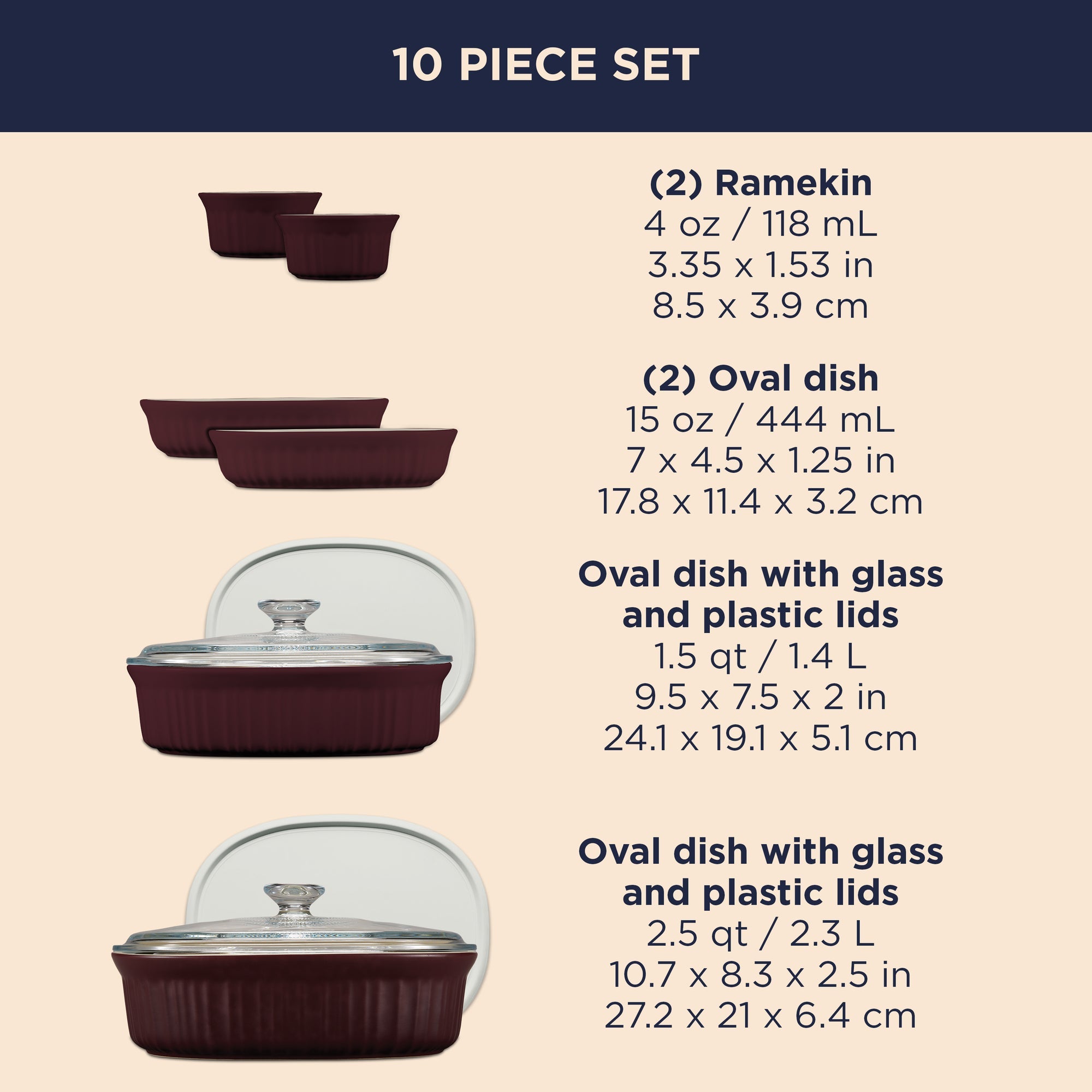 Corningware French Colors 10 Piece Set - Cabernet