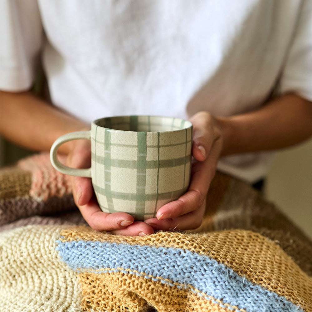 Robert Gordon Cat's Pyjamas Check Mug - Duck Egg