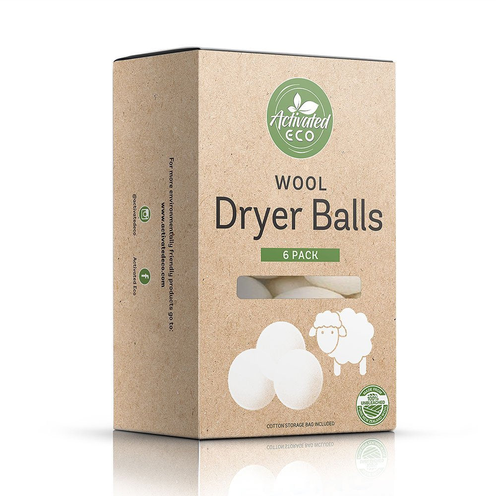 Activated Eco Wool Dryer Balls 6 Pack with Storage Pouch