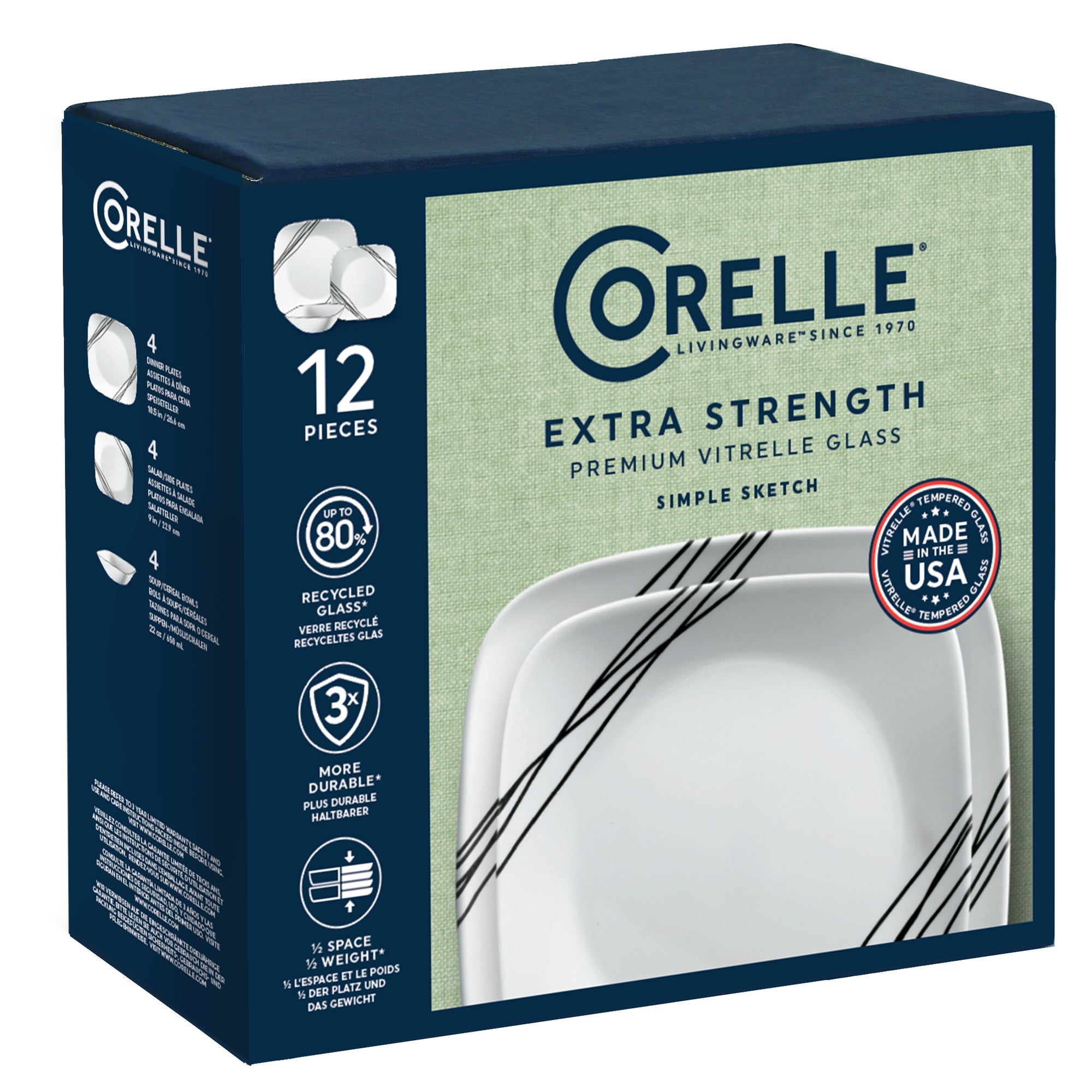 Corelle Simple Sketch 12 Piece Dinner Square Set