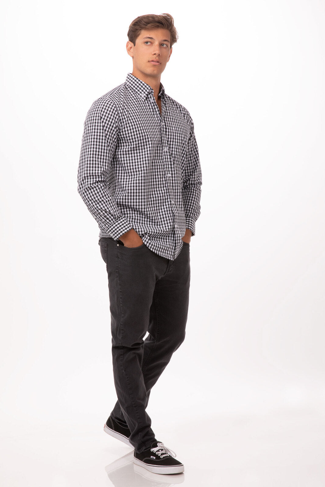 Chef Works Gingham Men's Dress Shirt- - Black