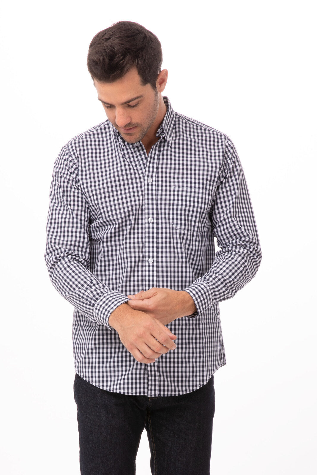 Chef Works Gingham Men's Dress Shirt- - Blue