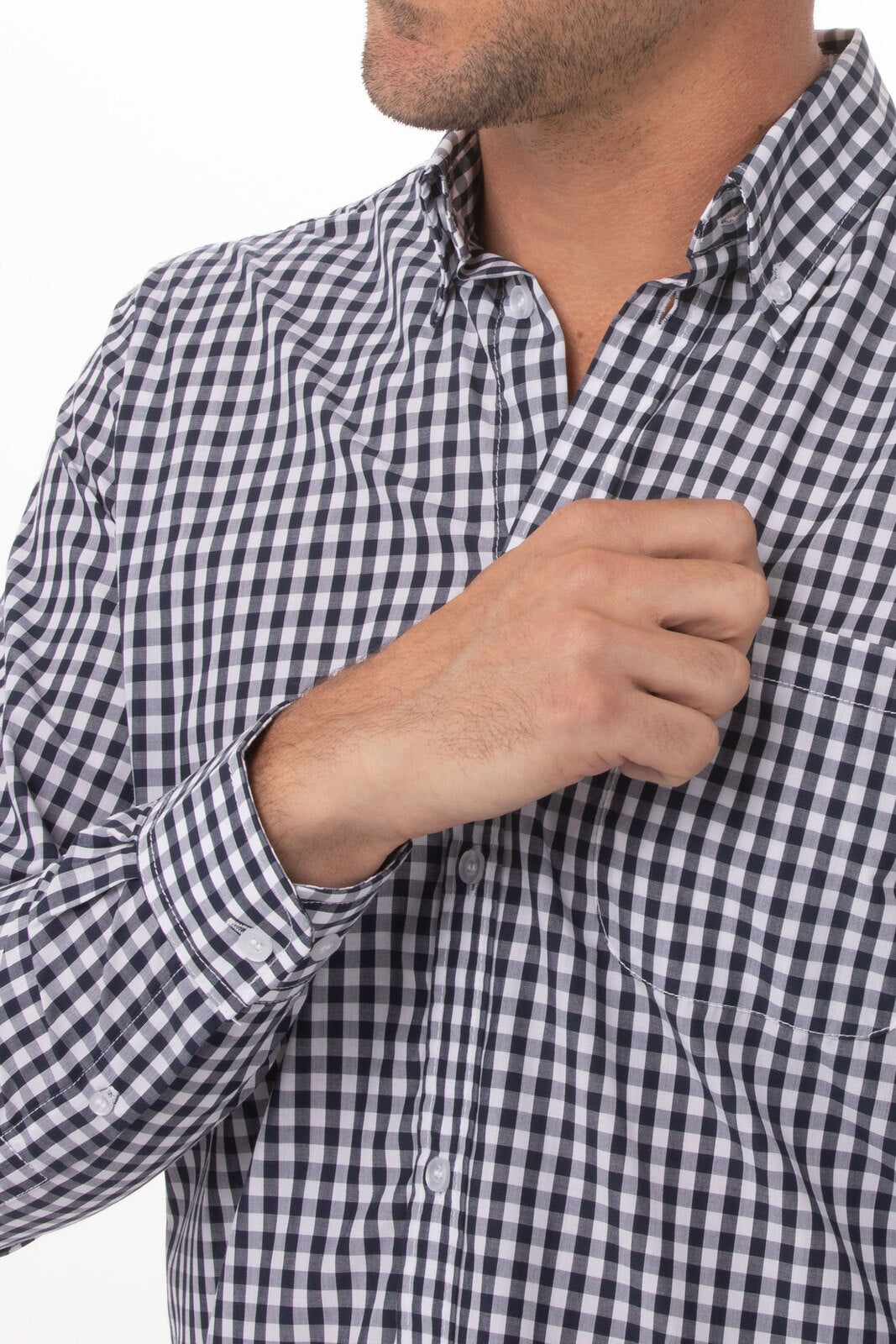 Chef Works Gingham Men's Dress Shirt- - Blue