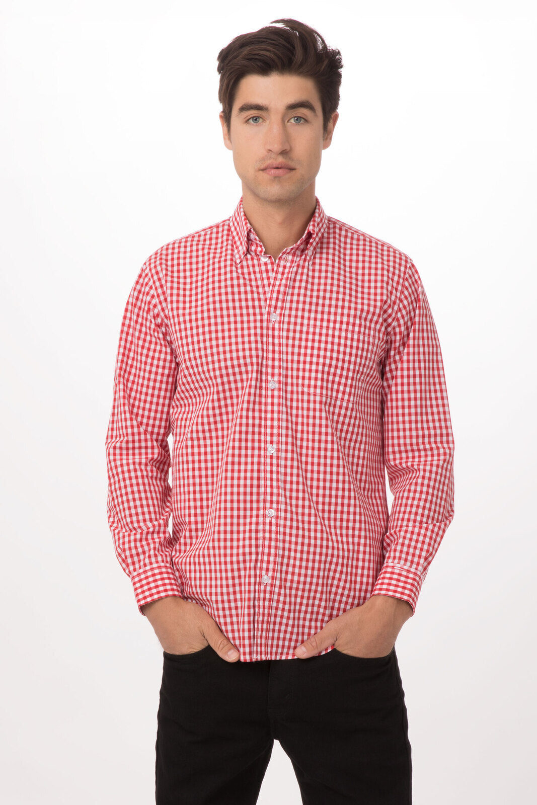 Chef Works Gingham Men's Dress Shirt- - Red