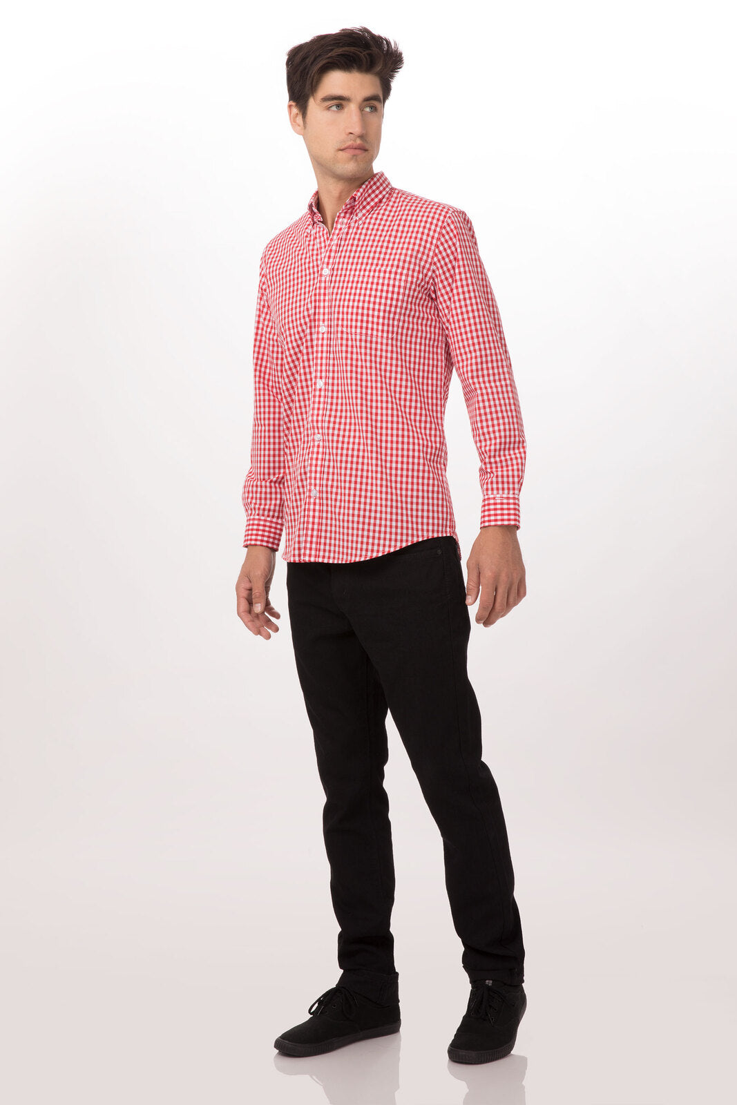 Chef Works Gingham Men's Dress Shirt- - Red