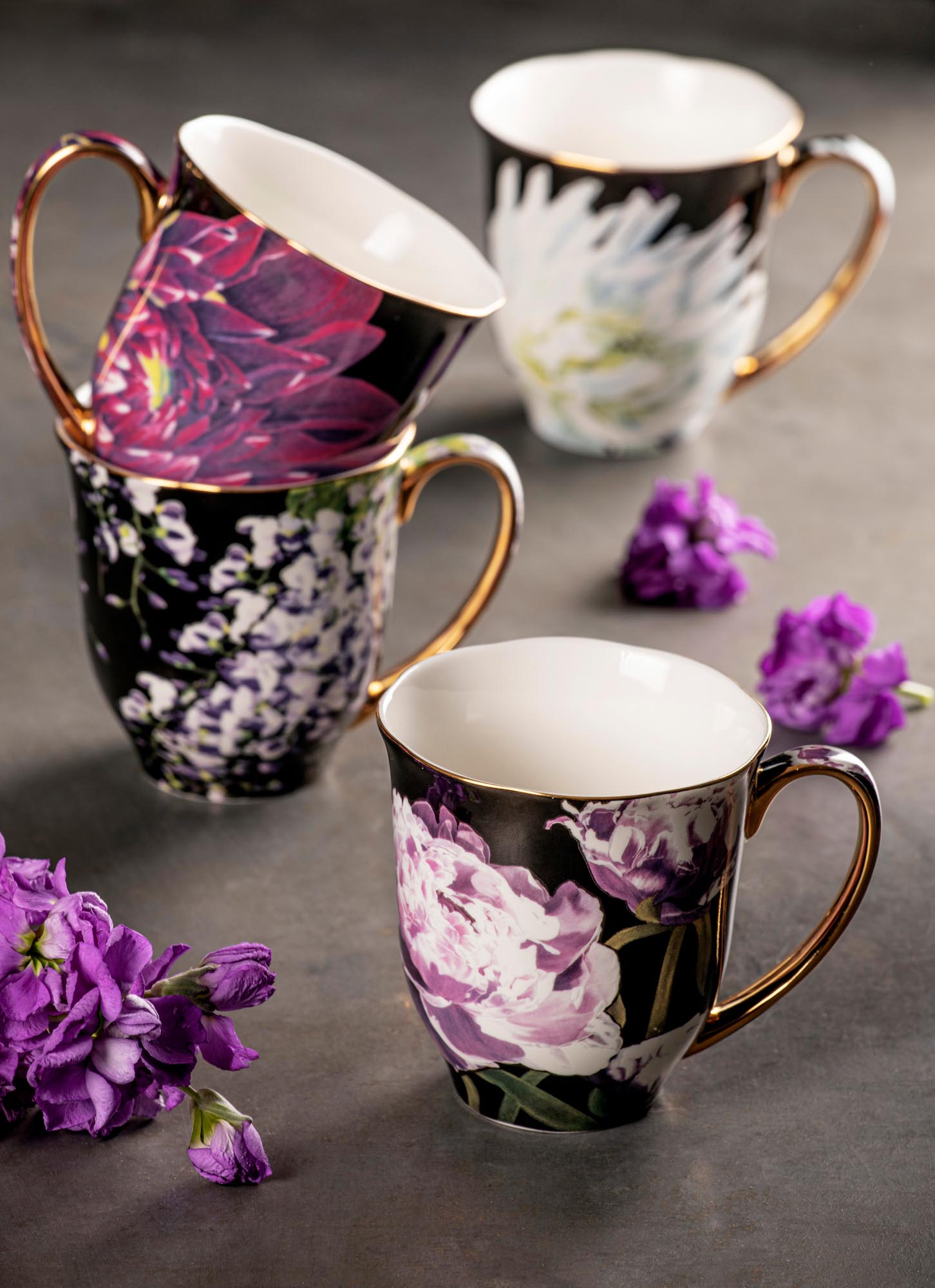 Ashdene Dark Florals Assorted 4pce Mug Set