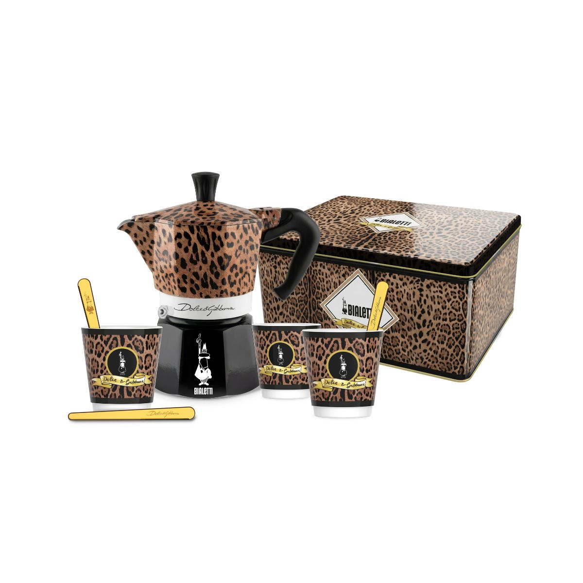 Bialetti x Dolce & Gabbana Leopardo Moka Express 3 Cup (130 ml) Stovetop Coffee Maker & Espresso Cup Gift Set