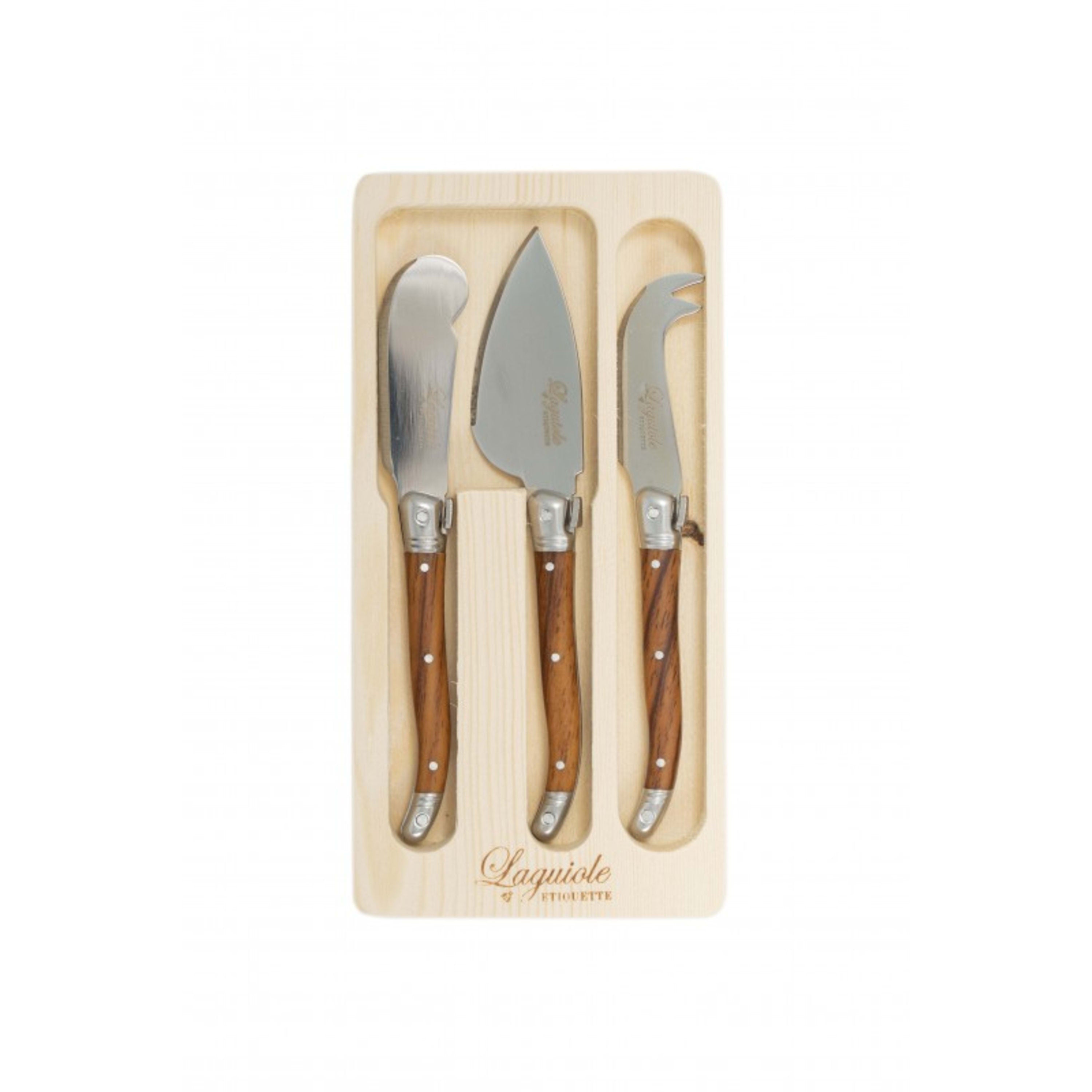 Laguiole Etiquette 3 Piece Mini Cheese Knife Set - Wooden