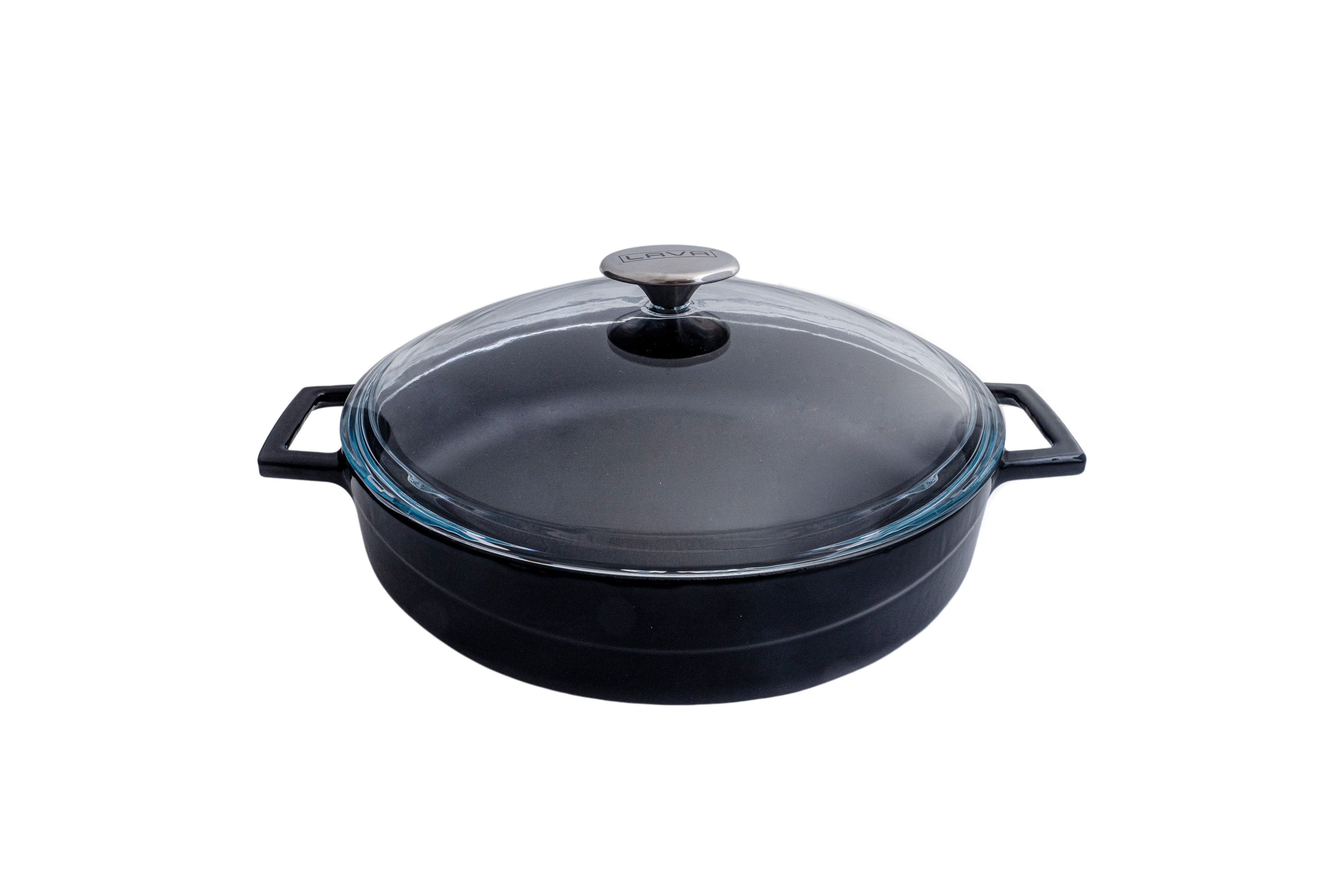 Lava Glaze Round Low Casserole with Glass Lid (3.4L) - Black (3.4lt 280mm Ø)