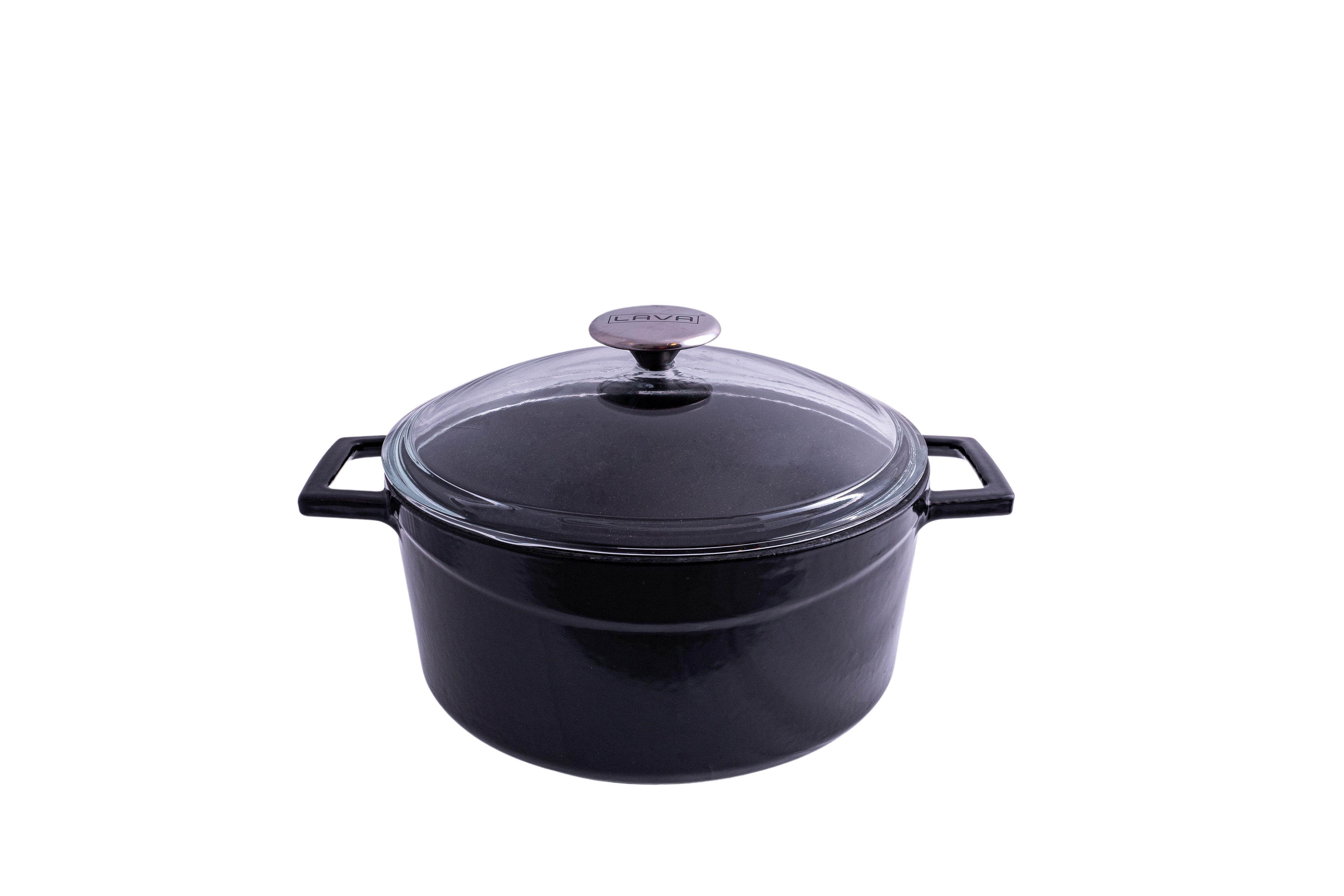 Lava Glaze Round Casserole with Glass Lid (4.5L) - Black (4.5lt 240mm Ø)