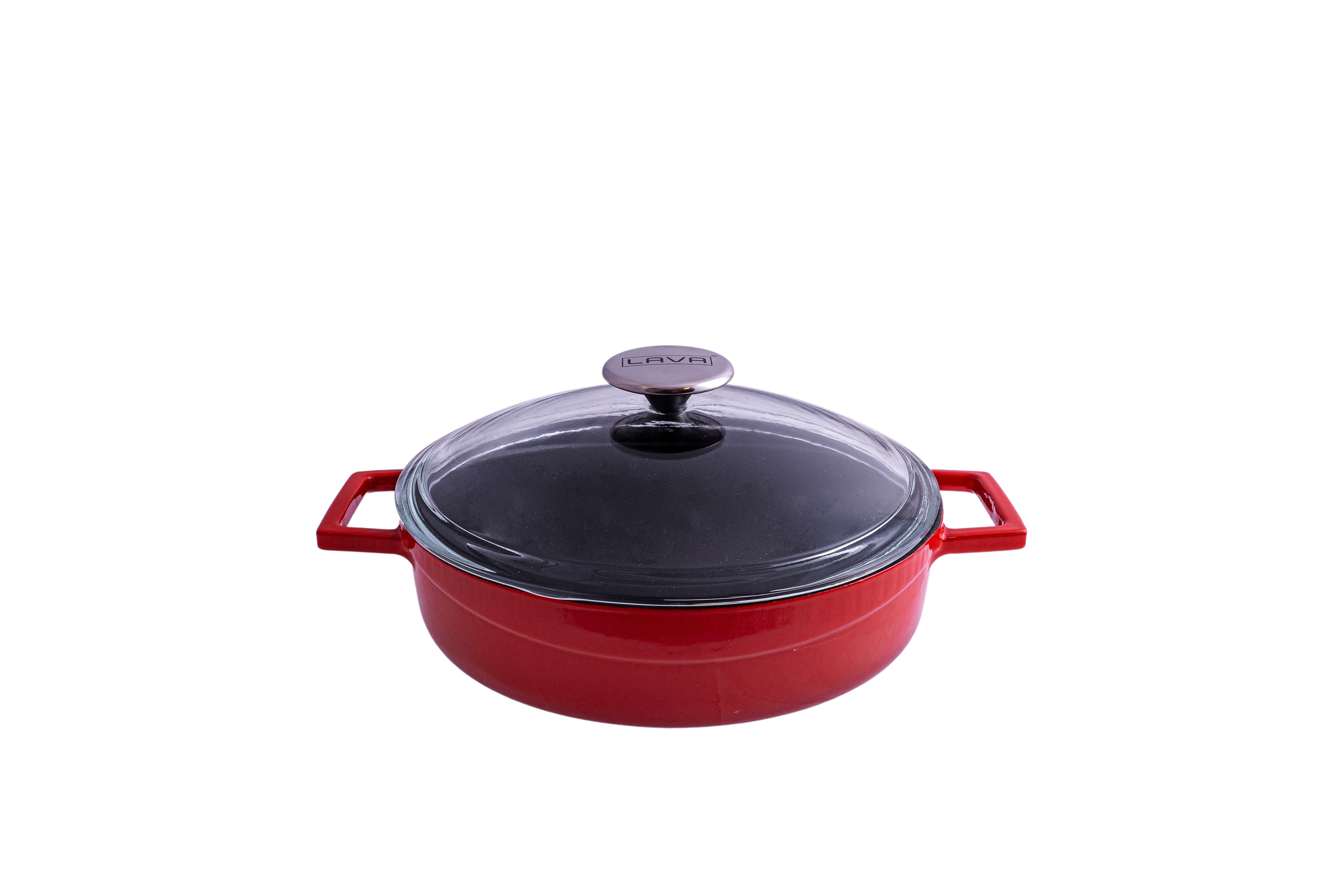 Lava Glaze Round Low Casserole with Glass Lid (2.4L) - Red (2.4lt 240mm Ø)