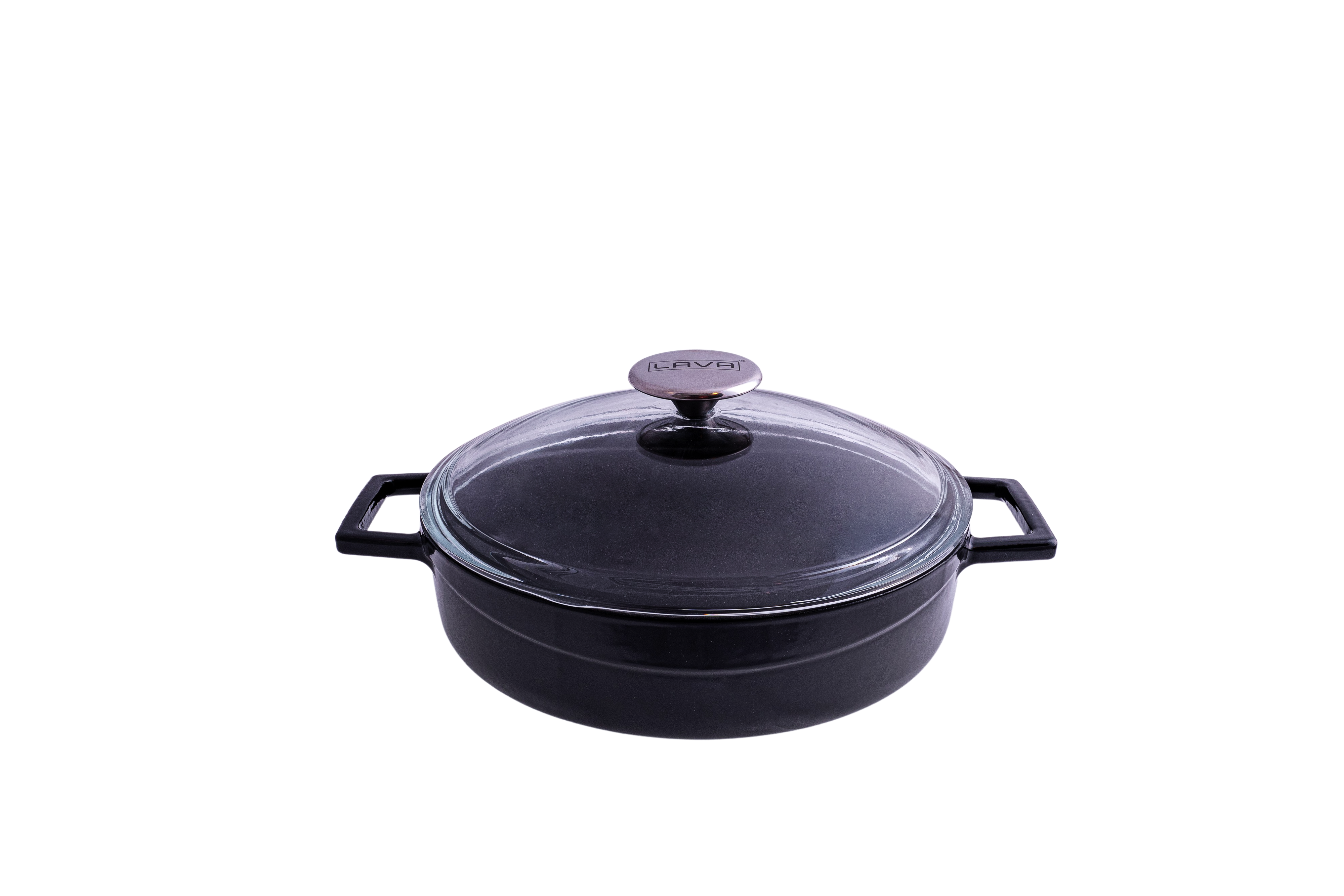 Lava Glaze Round Low Casserole with Glass Lid (2.4L) - Black (2.4lt 240mm Ø)
