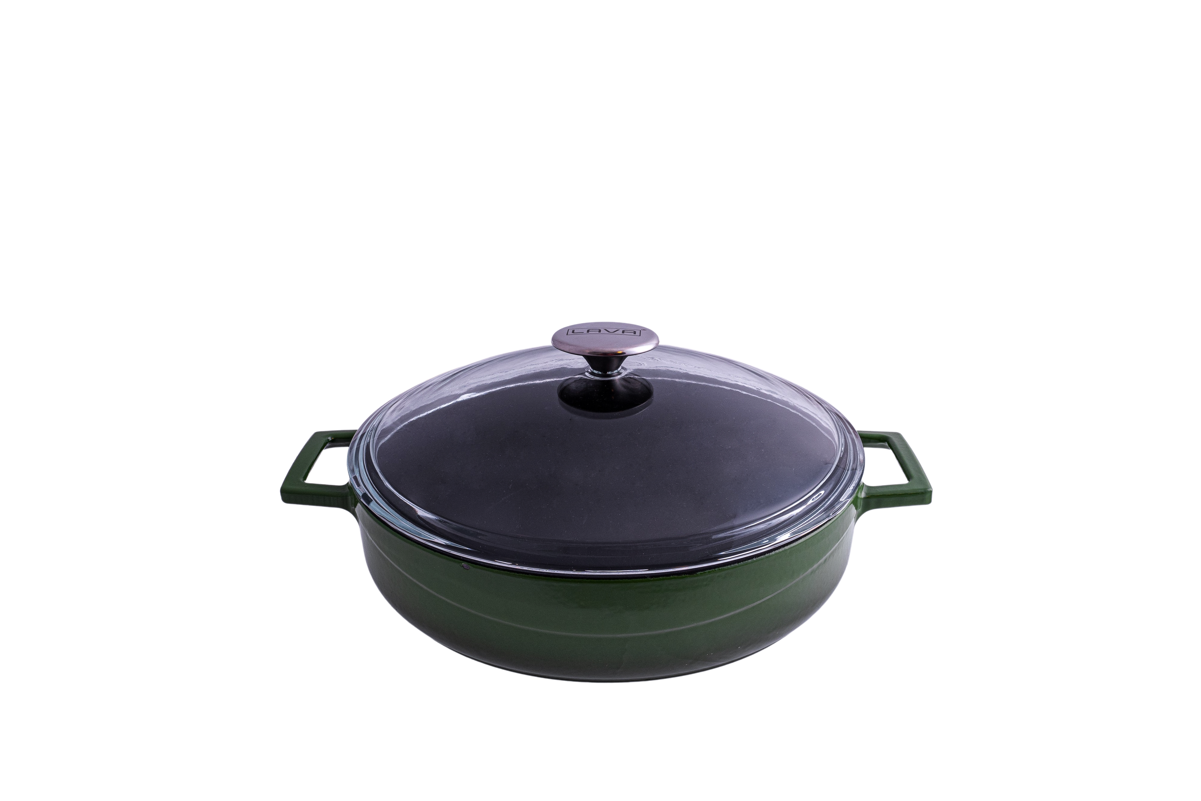 Lava Glaze Round Low Casserole with Glass Lid (2.4L) - Green (2.4lt 240mm Ø)