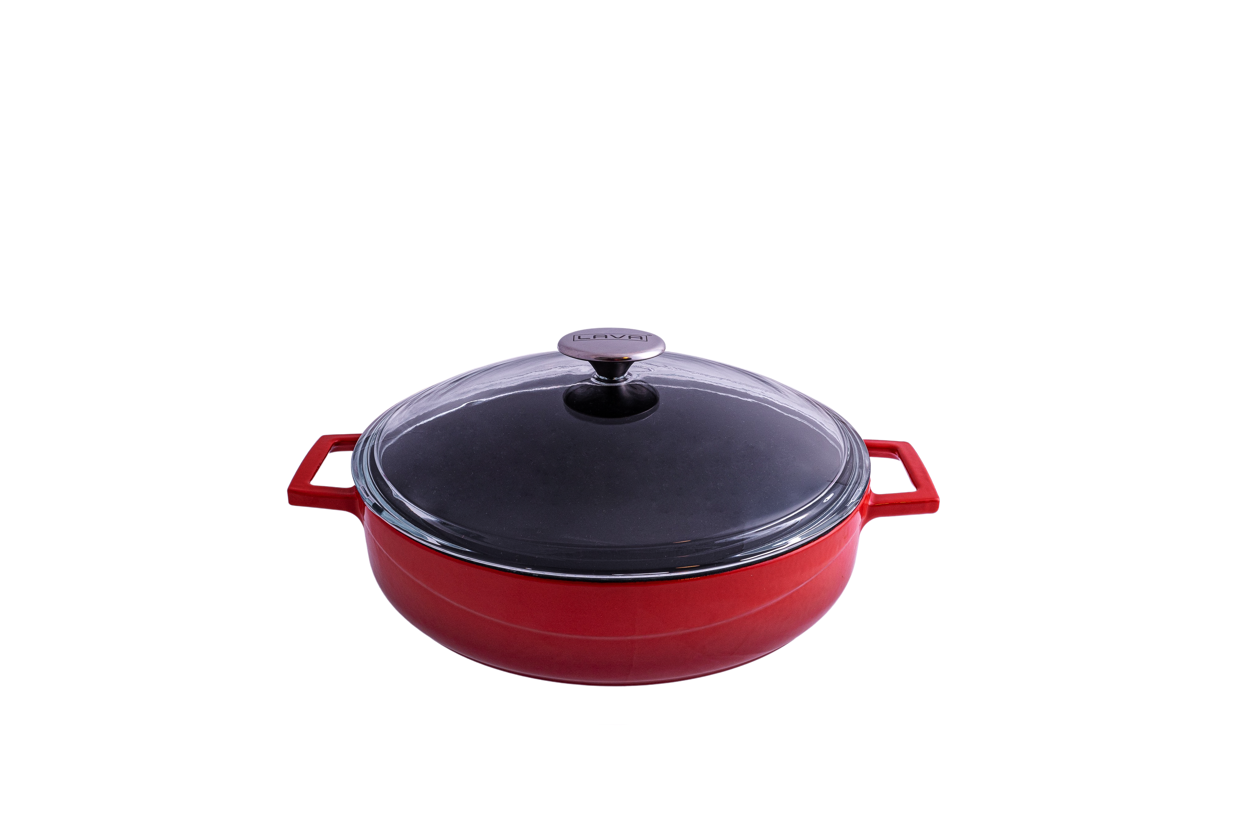 Lava Glaze Round Low Casserole with Glass Lid (3.4L) - Red (3.4lt 280mm Ø)