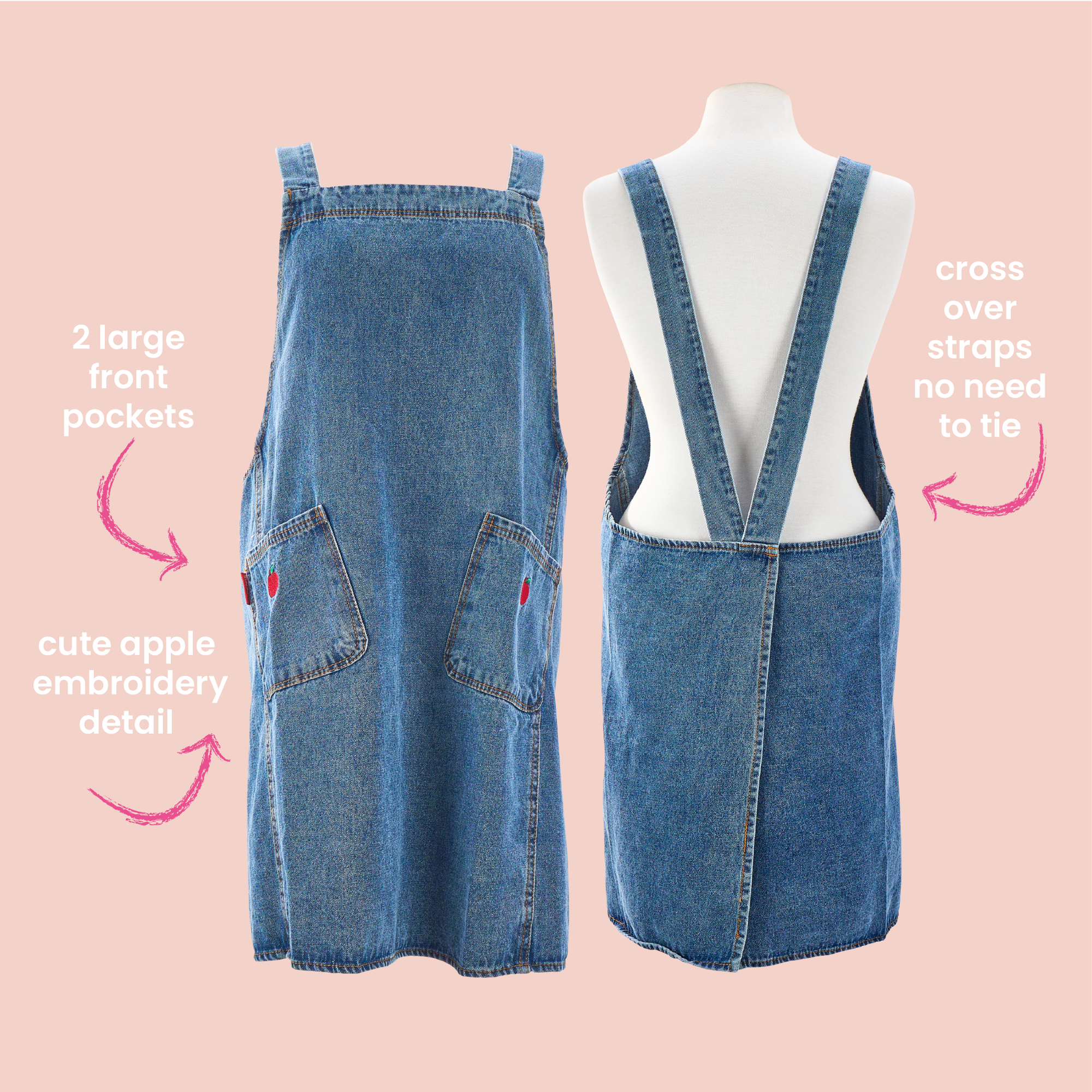 Annabel Trends Denim Apron Apple Embroidery