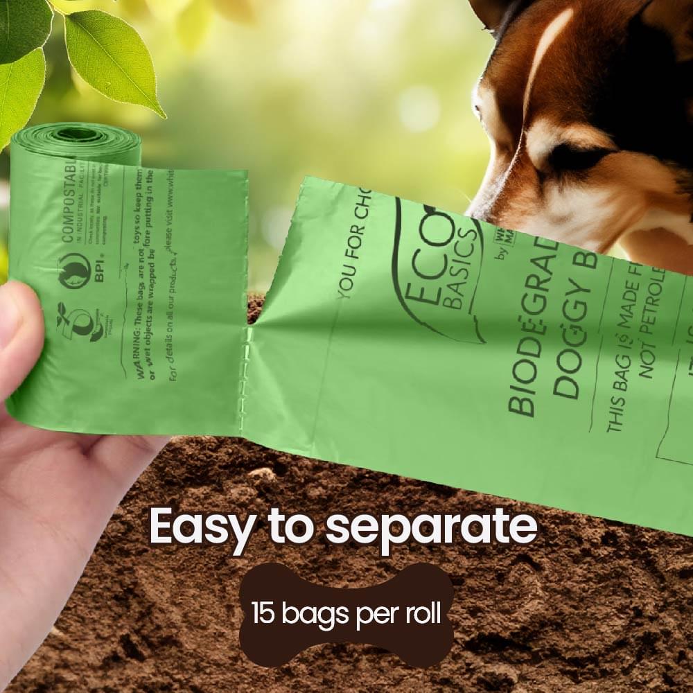Eco Basics 100% Compostable Doggy Bags 8 Rolls, 120 Bags
