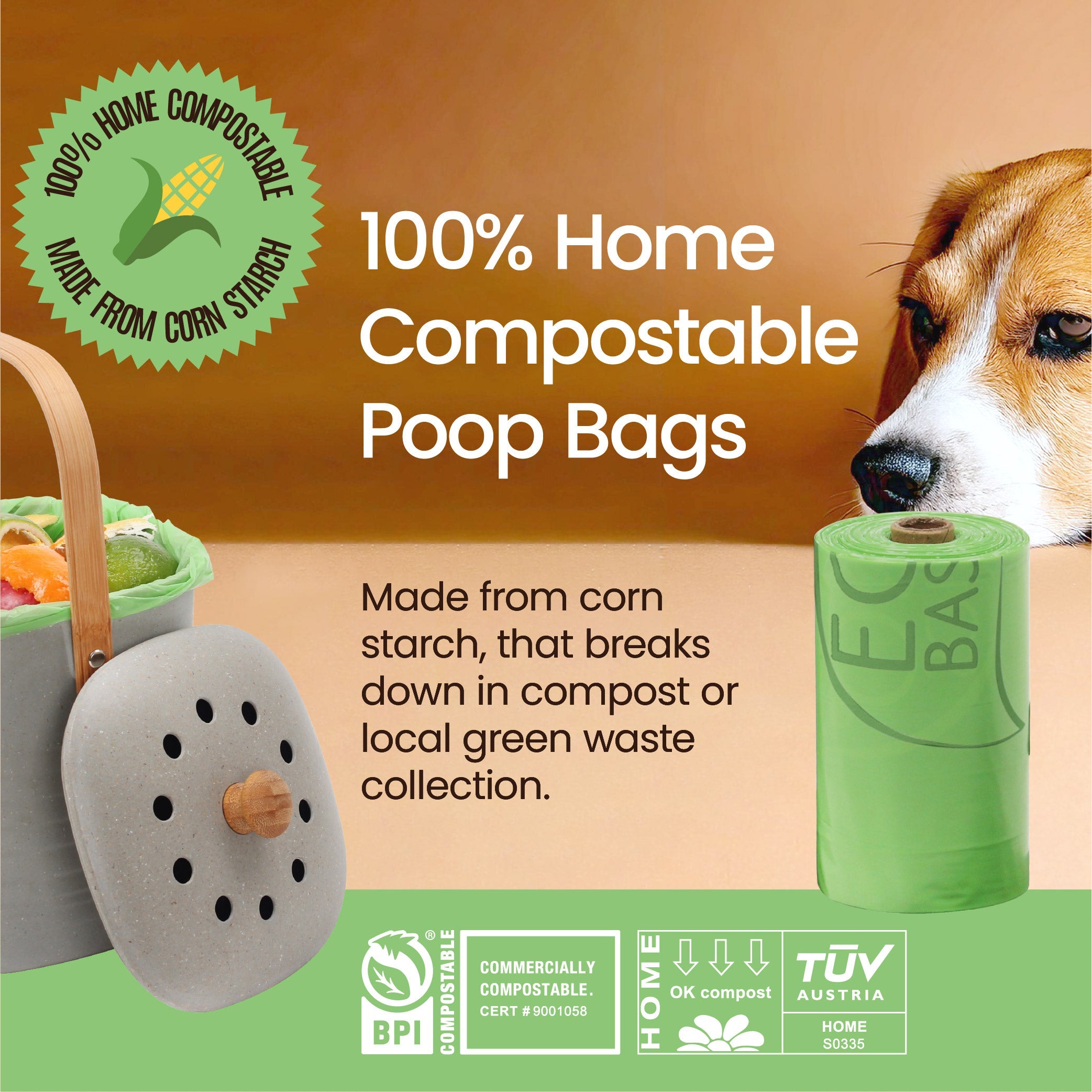 Eco Basics 100% Compostable Doggy Bags 16 Rolls, 240 Bags