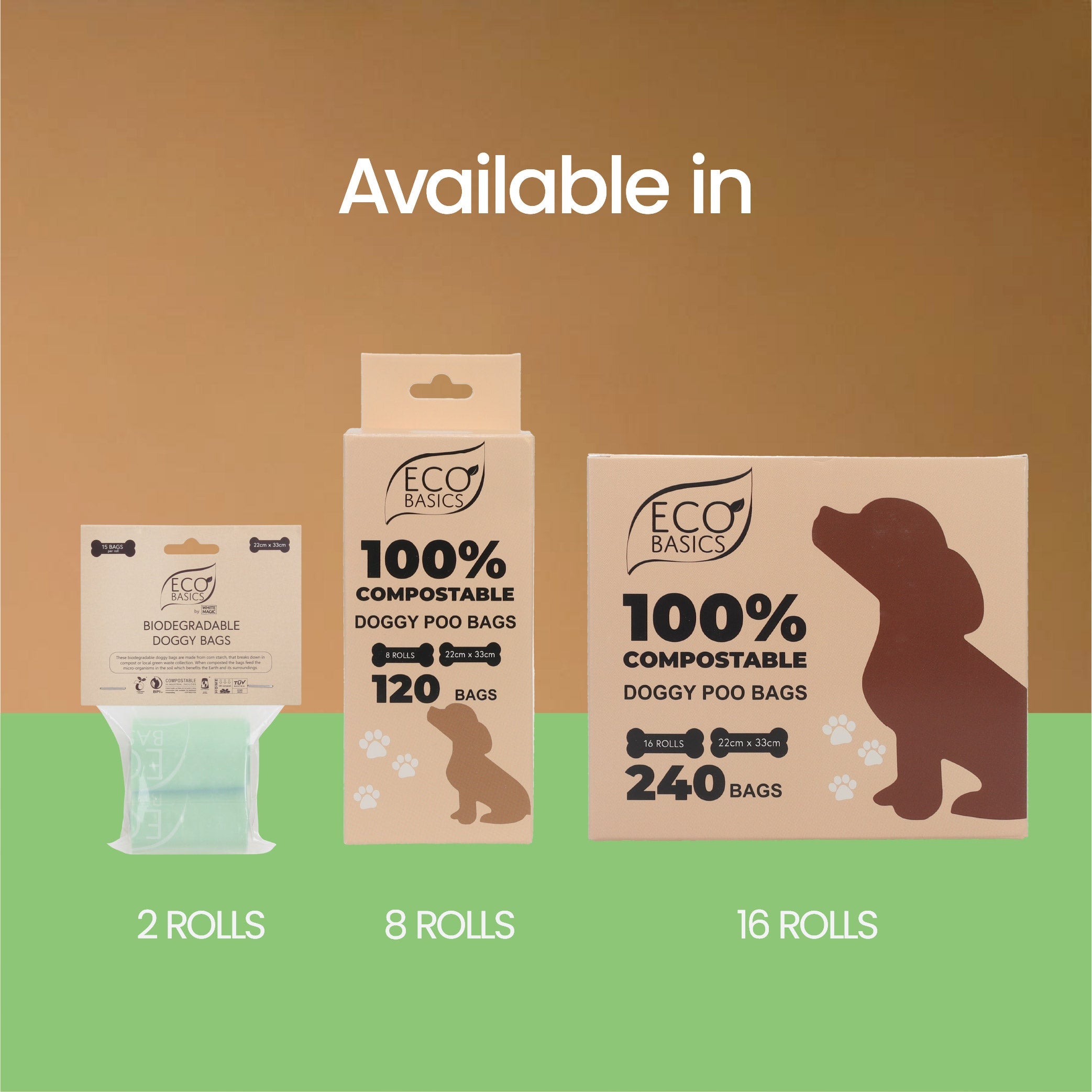 Eco Basics 100% Compostable Doggy Bags 16 Rolls, 240 Bags