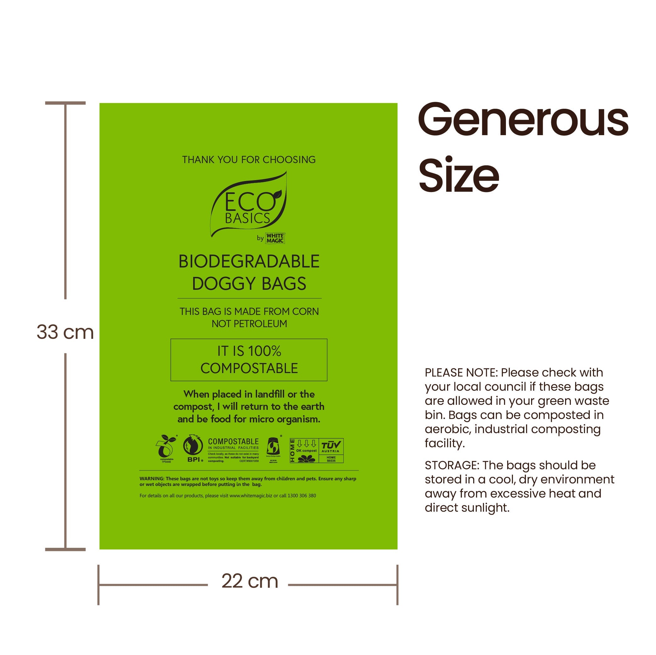 Eco Basics 100% Compostable Doggy Bags 16 Rolls, 240 Bags