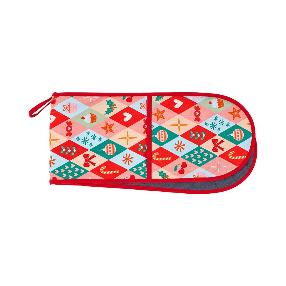 Annabel Trends Cotton Double Oven Mitt Christmas Harlequin