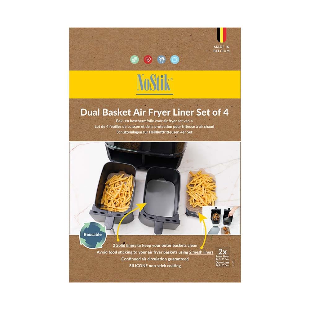 NoStik Silicone Fibreglass Dual Basket Air Fryer Liner Set of 4