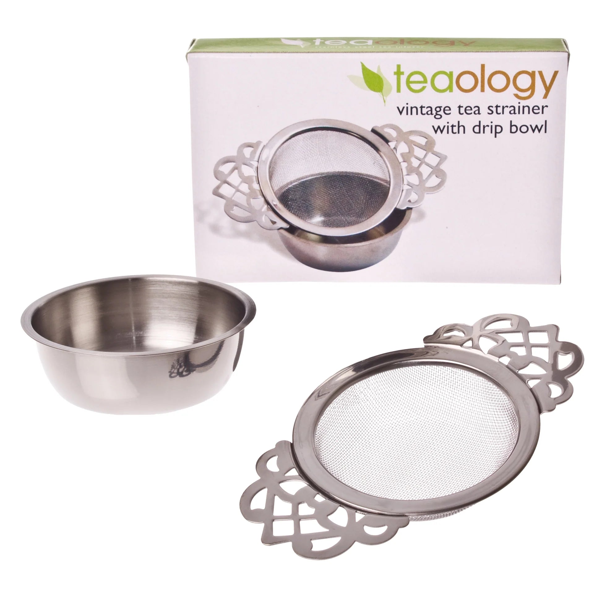 Teaology Stainless Steel Vintage Tea Strainer Set