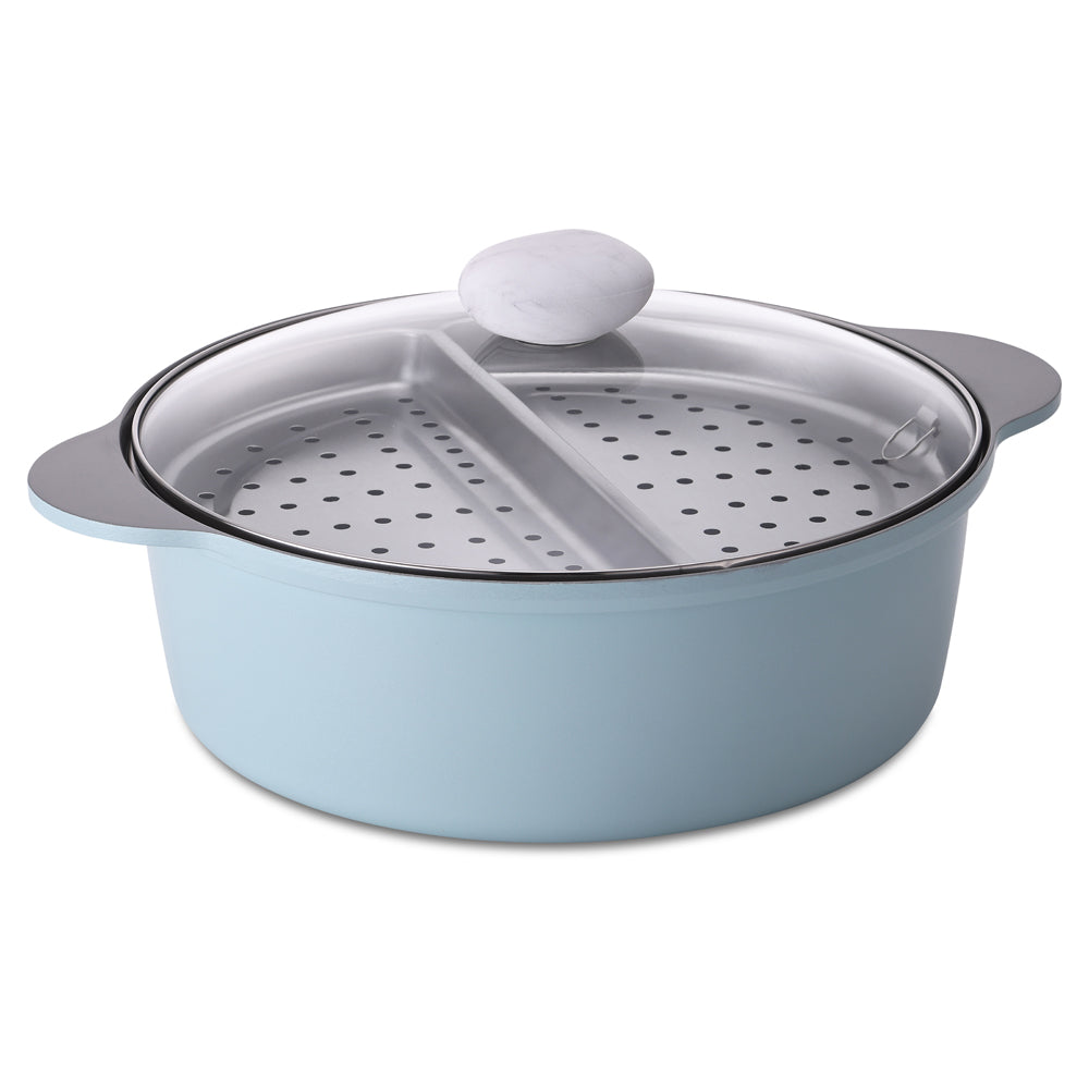 Neoflam Divided 30cm casserole 5.8L Induction with divided steamer Blue