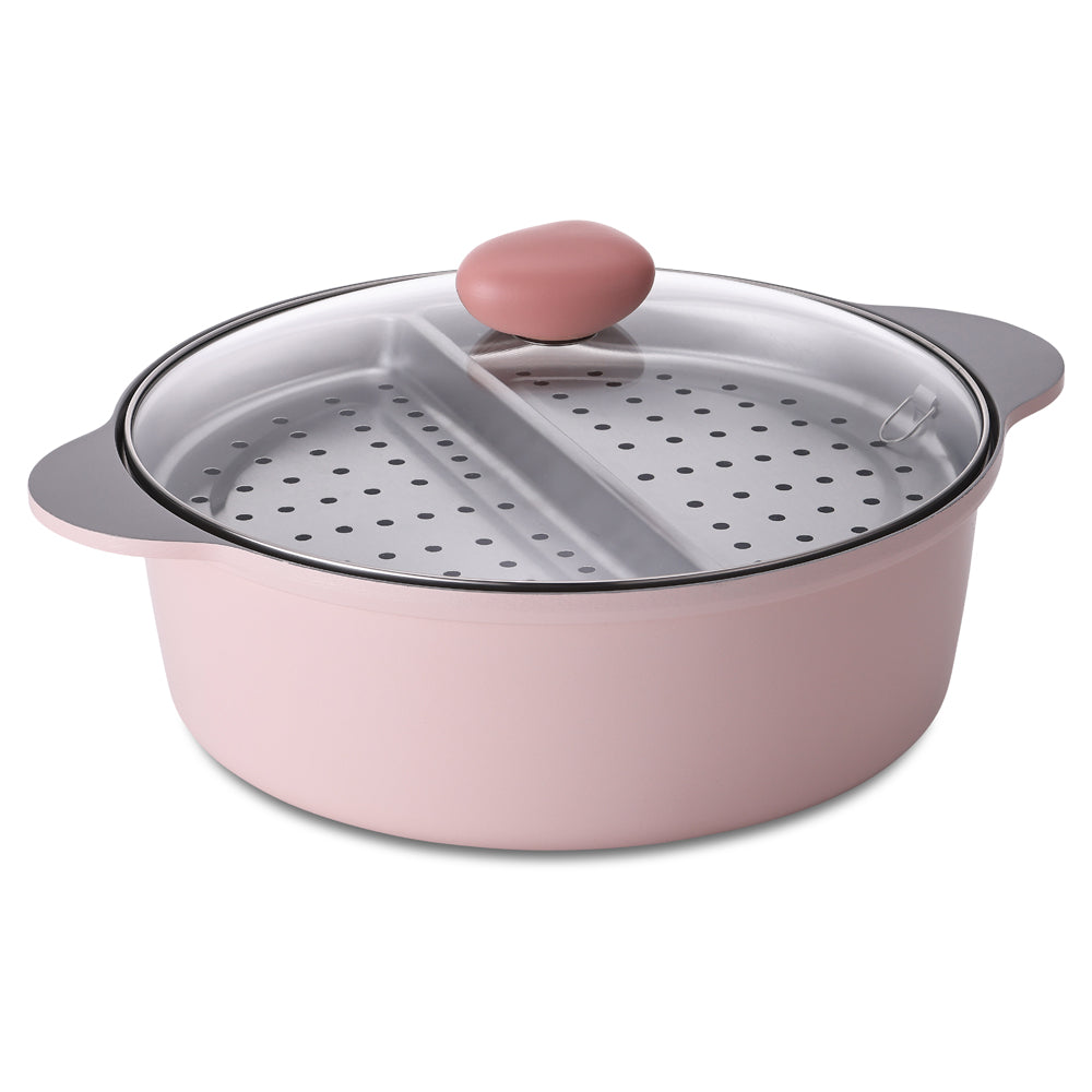 Neoflam Divided 30cm casserole 5.8L Induction with divided steamer Pink