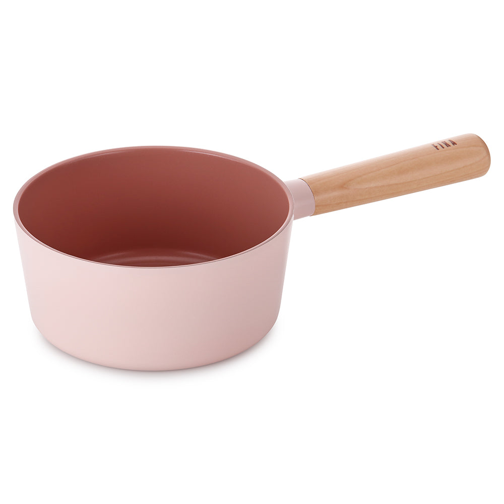 Neoflam Fika 18cm Saucepan Induction with Glass lid and silicon rim Pink