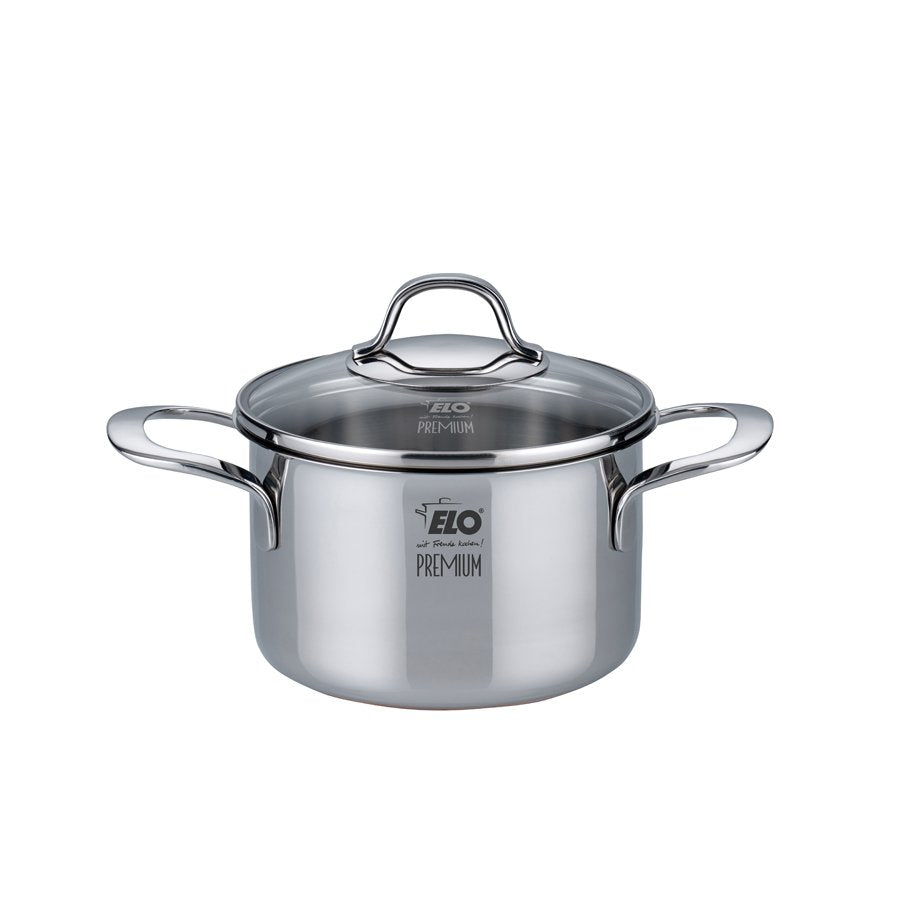 Elo Silicano+ Stainless Steel High Casserole with Glass Lid – 16cm