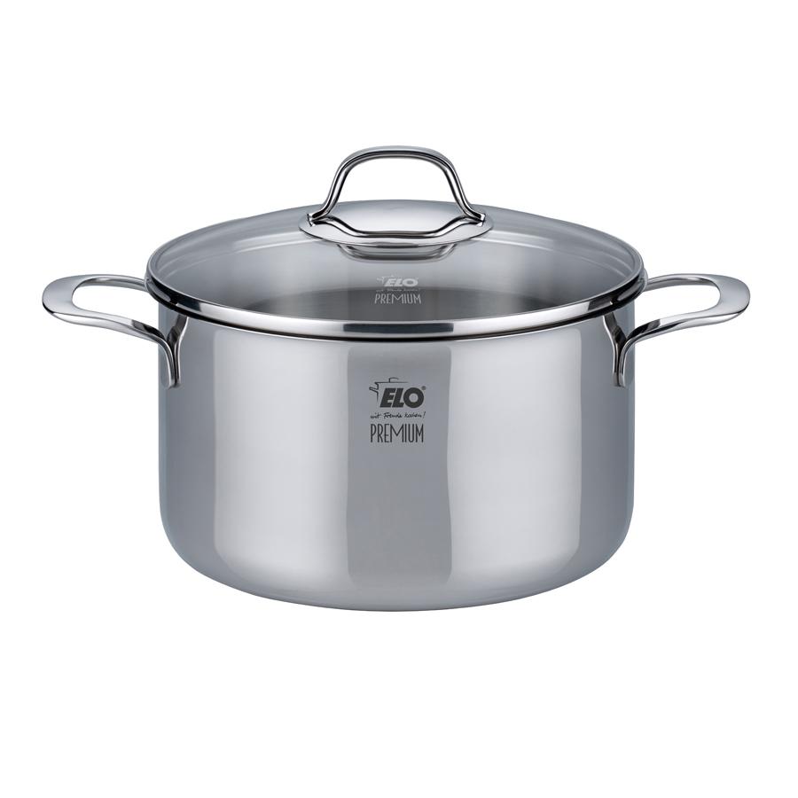 Elo Silicano+ Stainless Steel High Casserole with Glass Lid – 24cm