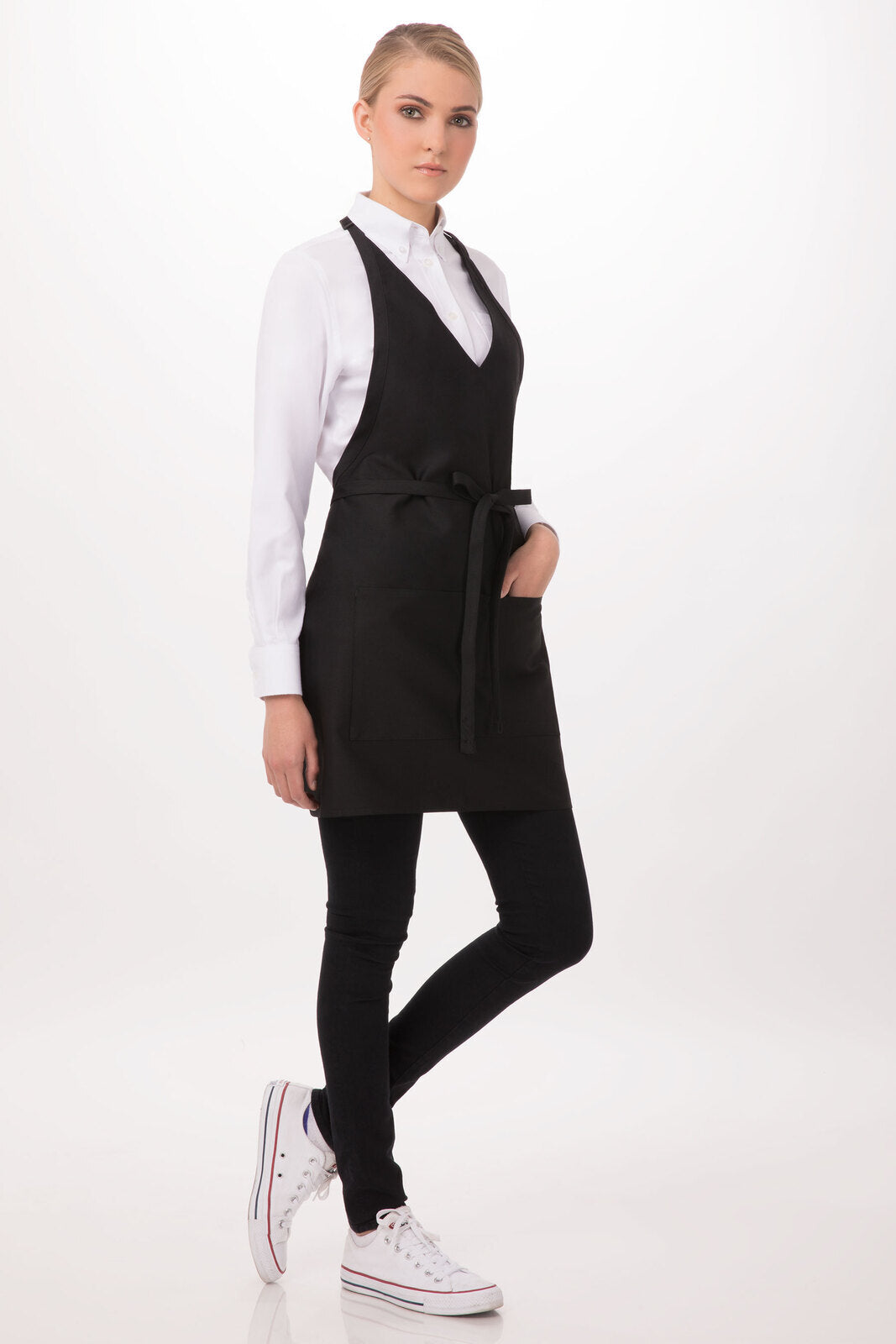 Chef Works V-Neck Tuxedo Apron - Black