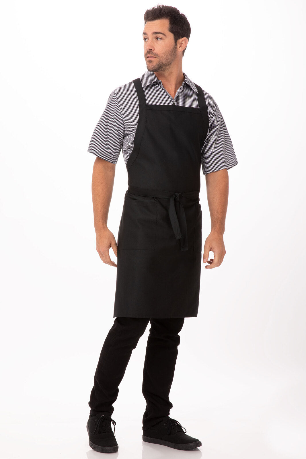 Chef Works Cross-Back Bib Apron - Black