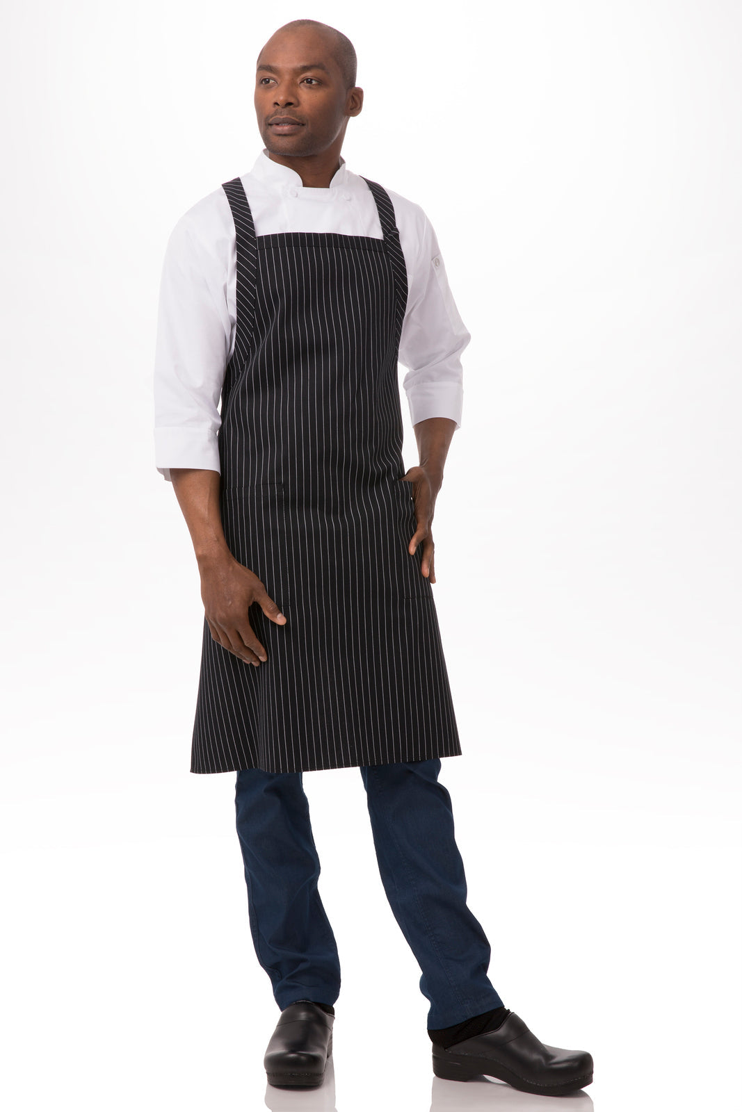 Chef Works Cross-Back Bib Apron - Black/White