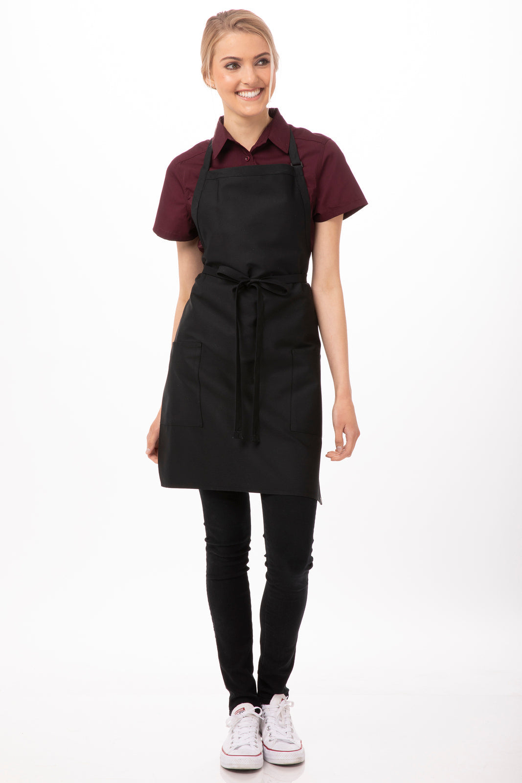 Chef Works Two Patch Pocket Bib Apron - Black