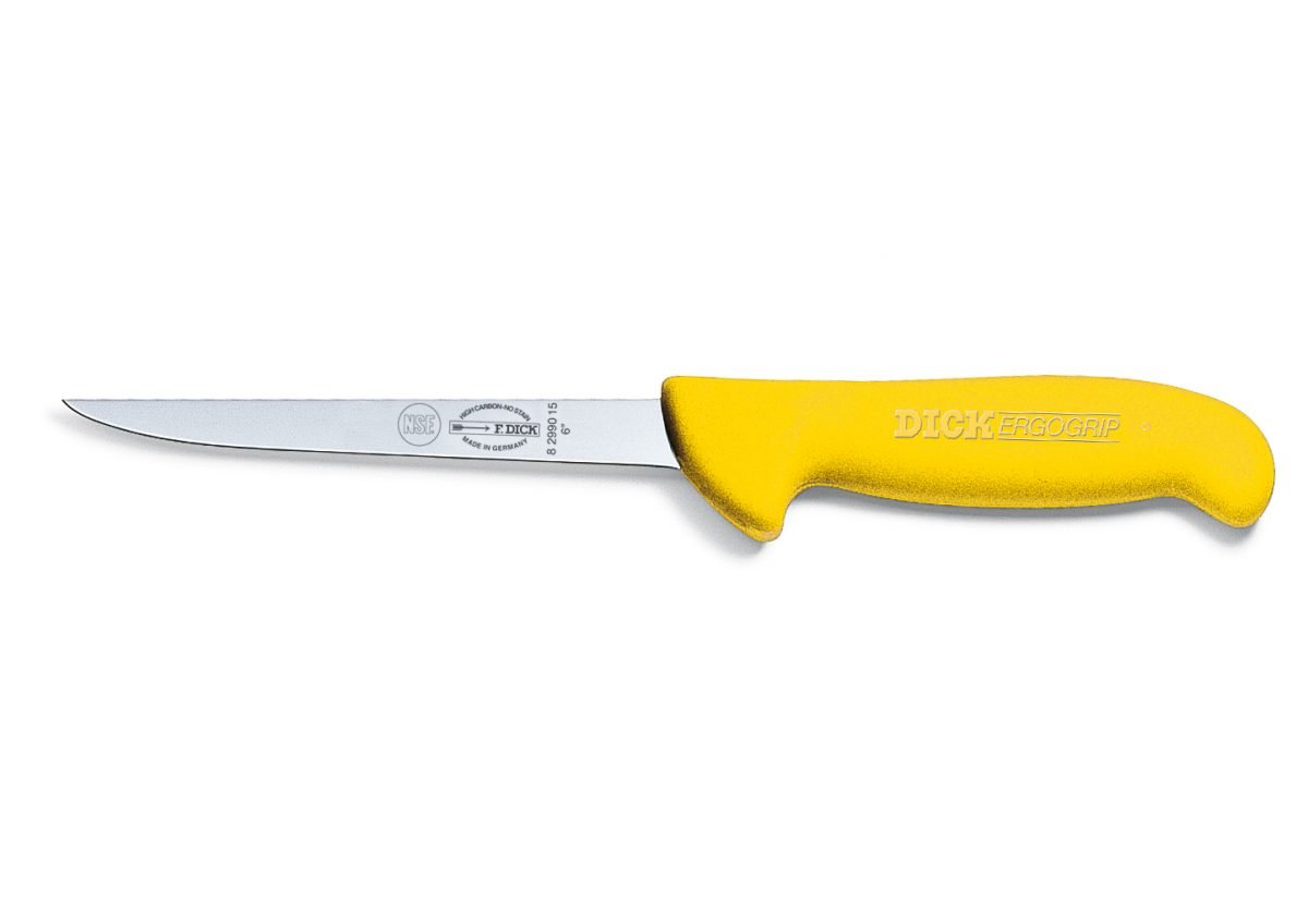 F.Dick ErgoGrip Boning Knife, Curved Blade, Semi-Flexible, 15cm, Yellow, S-S/P