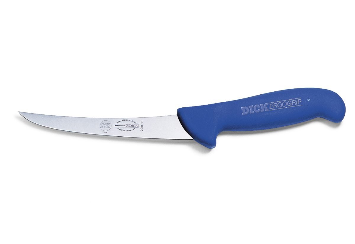 F.Dick ErgoGrip Boning Knife, Curved Blade, Stiff, 13cm, S-S/P, Blue