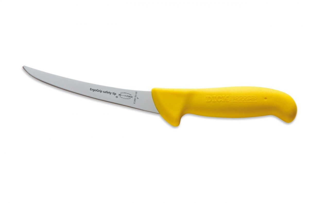 F.Dick ErgoGrip Boning Knife, Curved Blade, Stiff, 15cm, Yellow, S-S/P