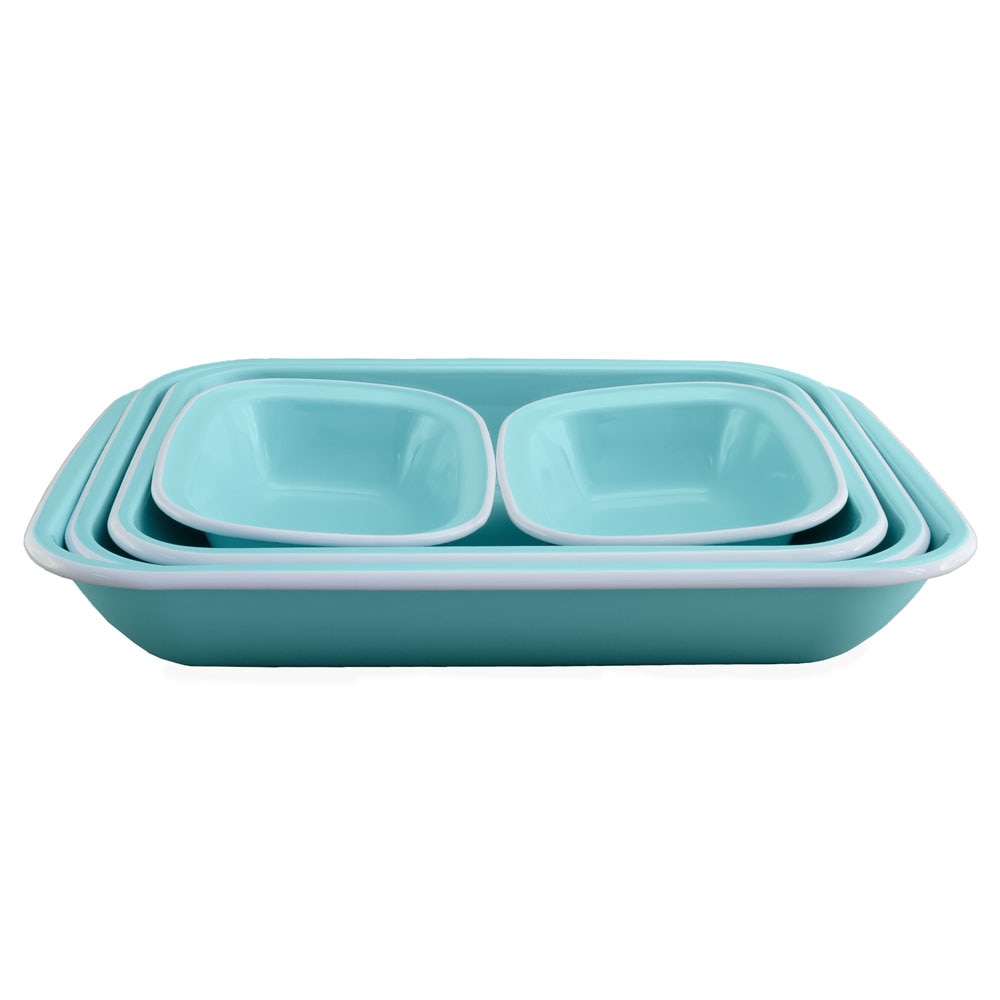 Falcon Enamel 5 Piece Bake Set - Aqua Blue with White Rim