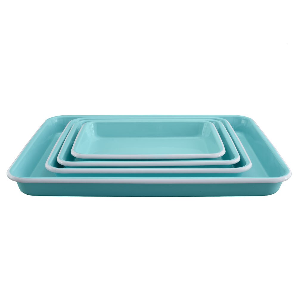 Falcon Enamelware Baking Tray Set 4 Piece Aqua Blue with White Rim