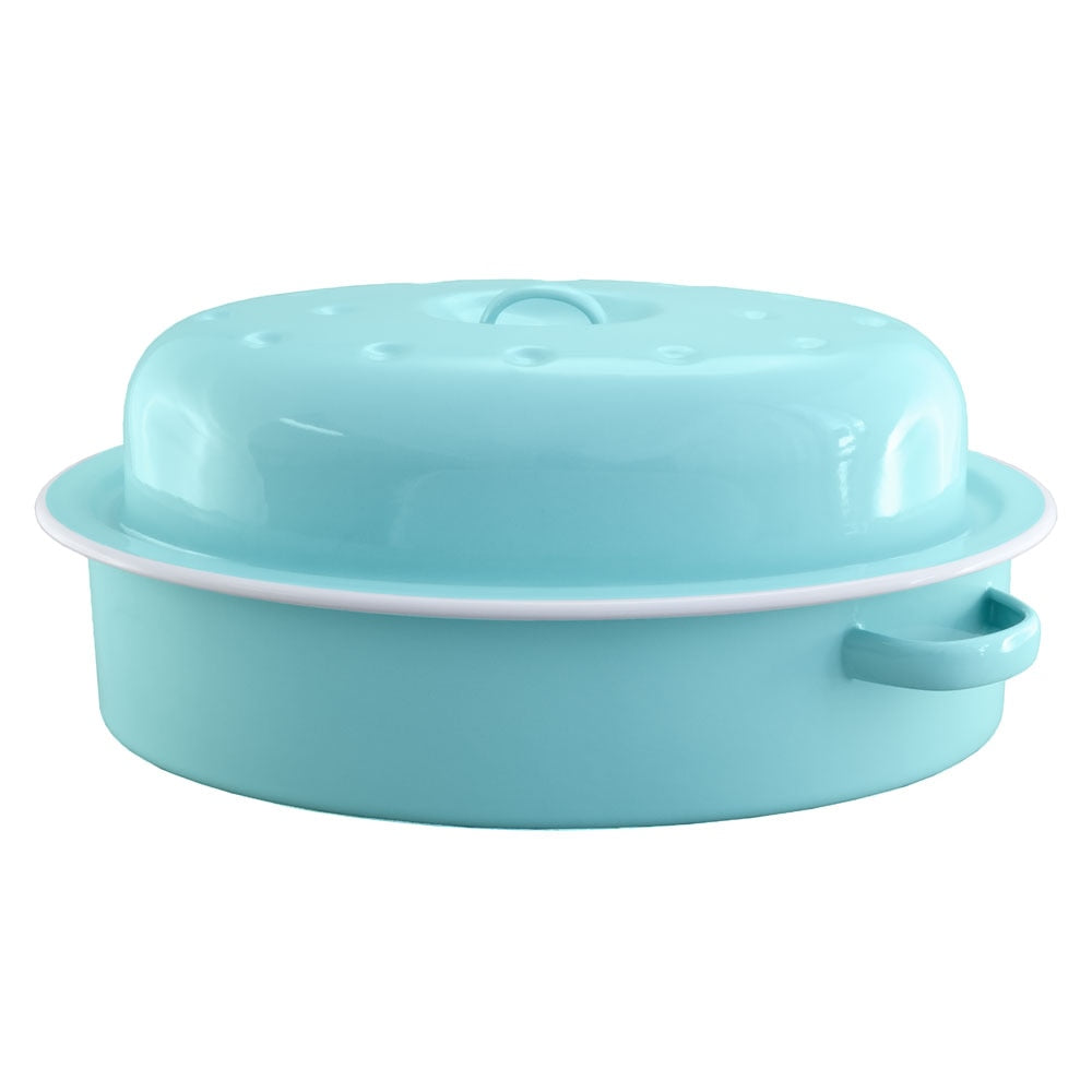 Falcon Enamel Oval Roaster 32cm (3L) - Aqua Blue with White Rim