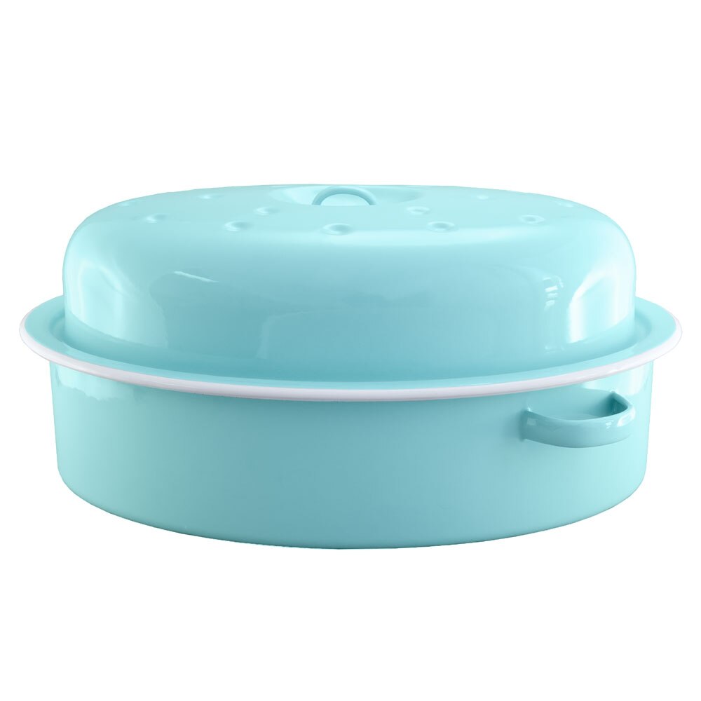 Falcon Enamel Oval Roaster 38cm (6L) - Aqua Blue with White Rim